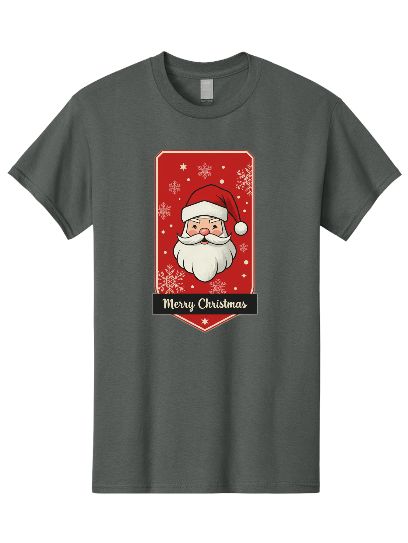Merry-Christmas-Santa Men'S Graphic Tee, 100% Cotton, Comfortable Casual Summer Wear, Machine Washable, Christmas Badge, Merry Christmas, Santa Claus, Festive Design, Holiday Greeting, Cartoon Santa, Red And White, Snowflakes, Bac187