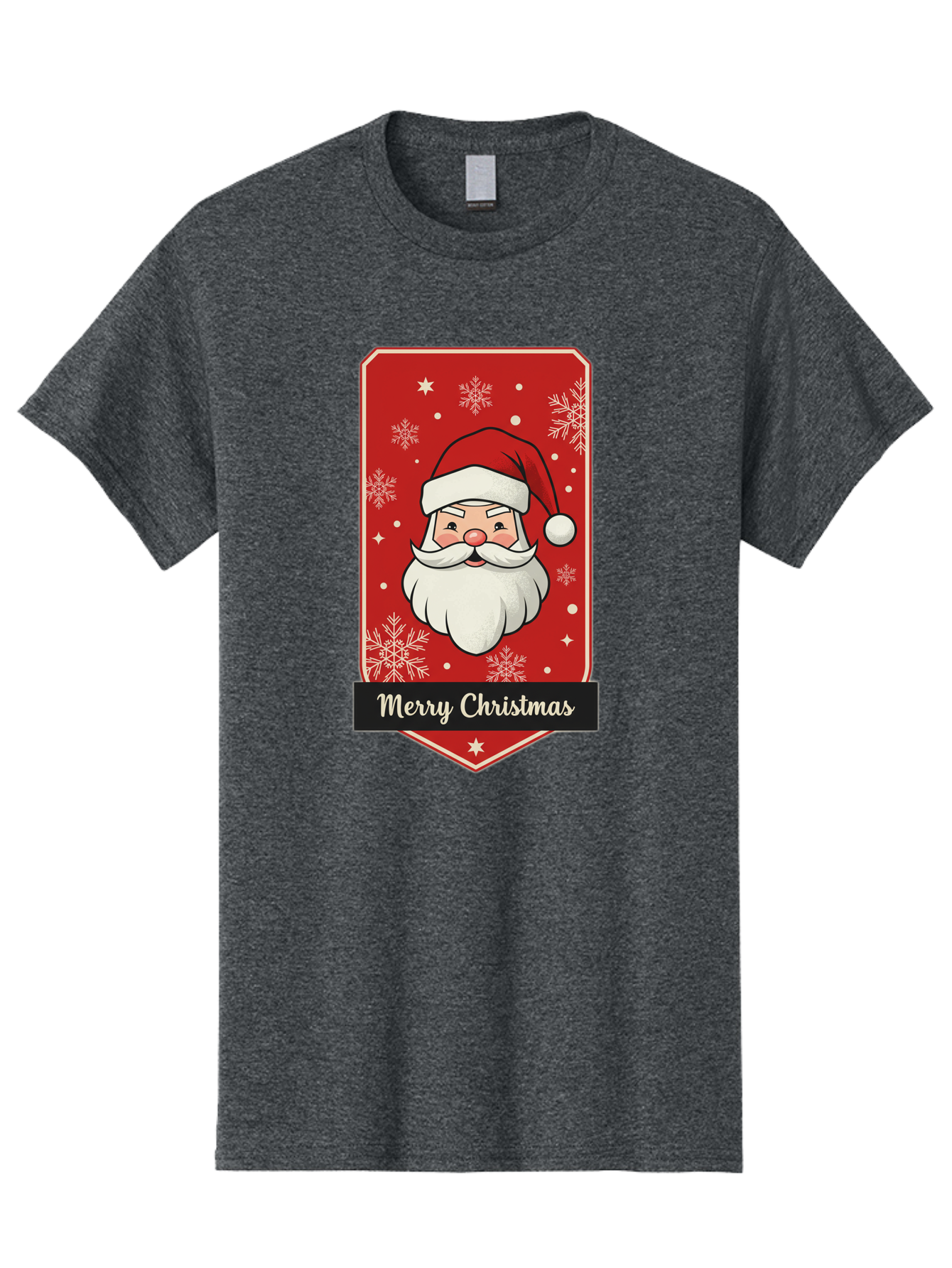 Merry-Christmas-Santa Men'S Graphic Tee, 100% Cotton, Comfortable Casual Summer Wear, Machine Washable, Christmas Badge, Merry Christmas, Santa Claus, Festive Design, Holiday Greeting, Cartoon Santa, Red And White, Snowflakes, Bac187