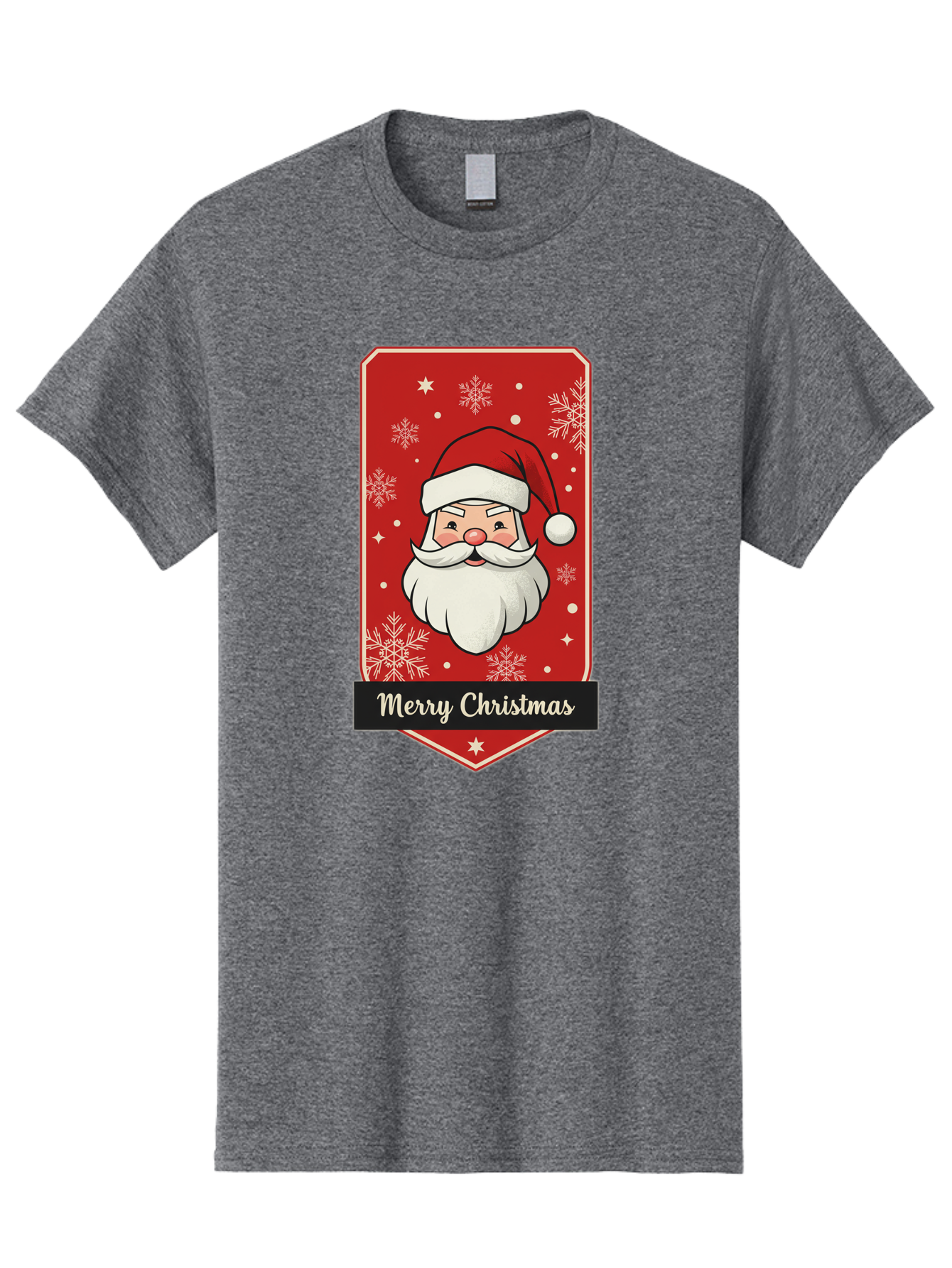 Merry-Christmas-Santa Men'S Graphic Tee, 100% Cotton, Comfortable Casual Summer Wear, Machine Washable, Christmas Badge, Merry Christmas, Santa Claus, Festive Design, Holiday Greeting, Cartoon Santa, Red And White, Snowflakes, Bac187