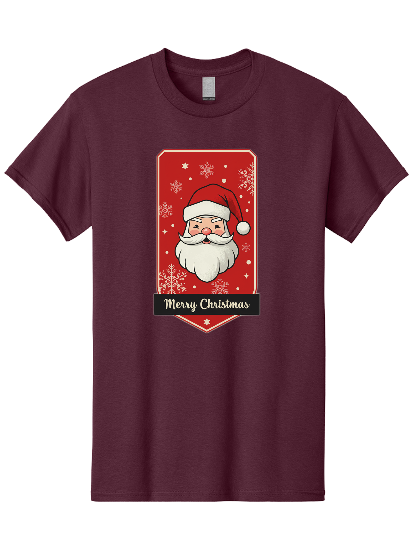 Merry-Christmas-Santa Men'S Graphic Tee, 100% Cotton, Comfortable Casual Summer Wear, Machine Washable, Christmas Badge, Merry Christmas, Santa Claus, Festive Design, Holiday Greeting, Cartoon Santa, Red And White, Snowflakes, Bac187