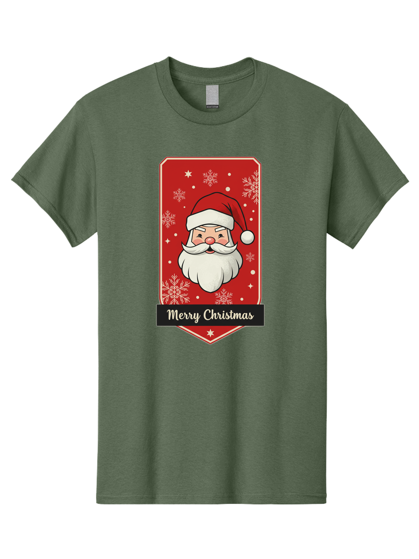 Merry-Christmas-Santa Men'S Graphic Tee, 100% Cotton, Comfortable Casual Summer Wear, Machine Washable, Christmas Badge, Merry Christmas, Santa Claus, Festive Design, Holiday Greeting, Cartoon Santa, Red And White, Snowflakes, Bac187