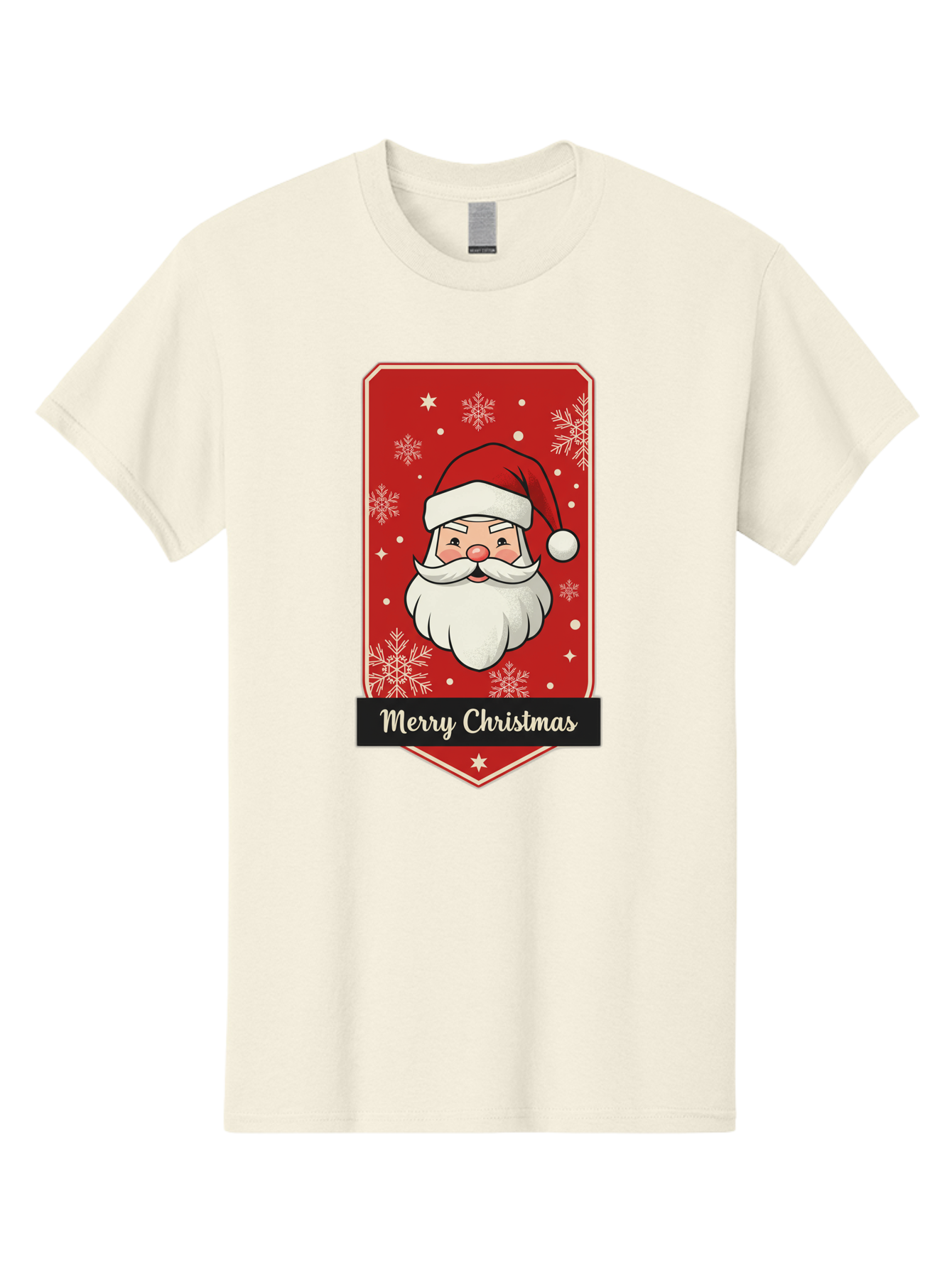 Merry-Christmas-Santa Men'S Graphic Tee, 100% Cotton, Comfortable Casual Summer Wear, Machine Washable, Christmas Badge, Merry Christmas, Santa Claus, Festive Design, Holiday Greeting, Cartoon Santa, Red And White, Snowflakes, Bac187