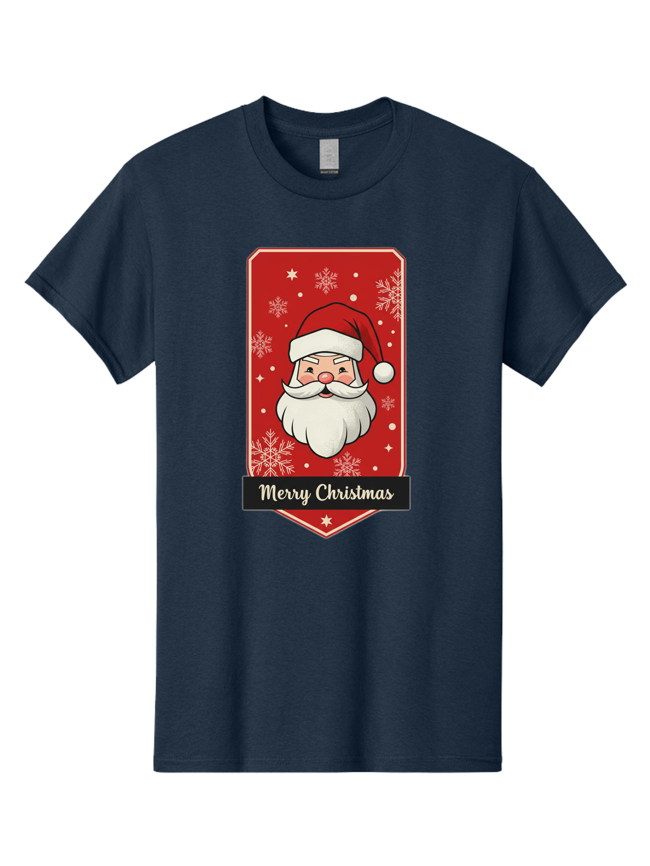 Merry-Christmas-Santa Men'S Graphic Tee, 100% Cotton, Comfortable Casual Summer Wear, Machine Washable, Christmas Badge, Merry Christmas, Santa Claus, Festive Design, Holiday Greeting, Cartoon Santa, Red And White, Snowflakes, Bac187