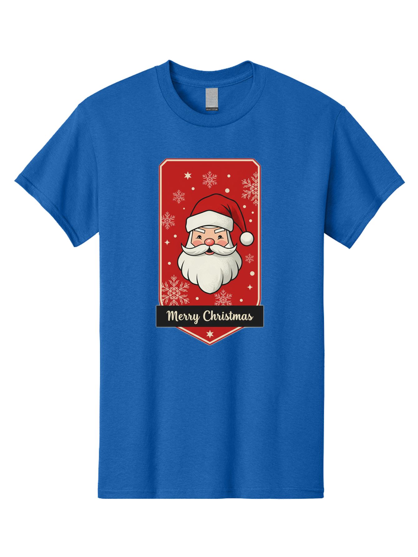 Merry-Christmas-Santa Men'S Graphic Tee, 100% Cotton, Comfortable Casual Summer Wear, Machine Washable, Christmas Badge, Merry Christmas, Santa Claus, Festive Design, Holiday Greeting, Cartoon Santa, Red And White, Snowflakes, Bac187