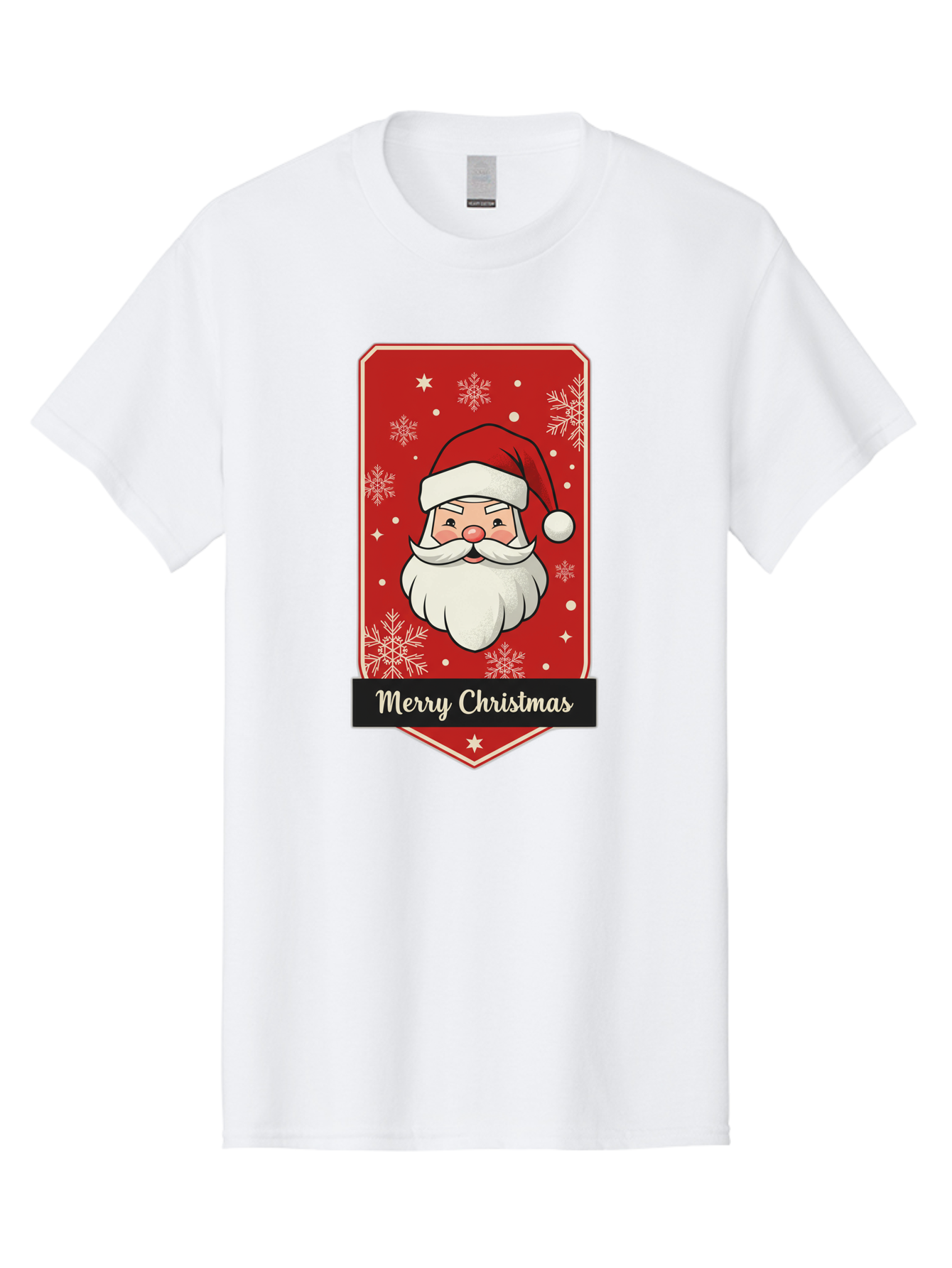 Merry-Christmas-Santa Men'S Graphic Tee, 100% Cotton, Comfortable Casual Summer Wear, Machine Washable, Christmas Badge, Merry Christmas, Santa Claus, Festive Design, Holiday Greeting, Cartoon Santa, Red And White, Snowflakes, Bac187