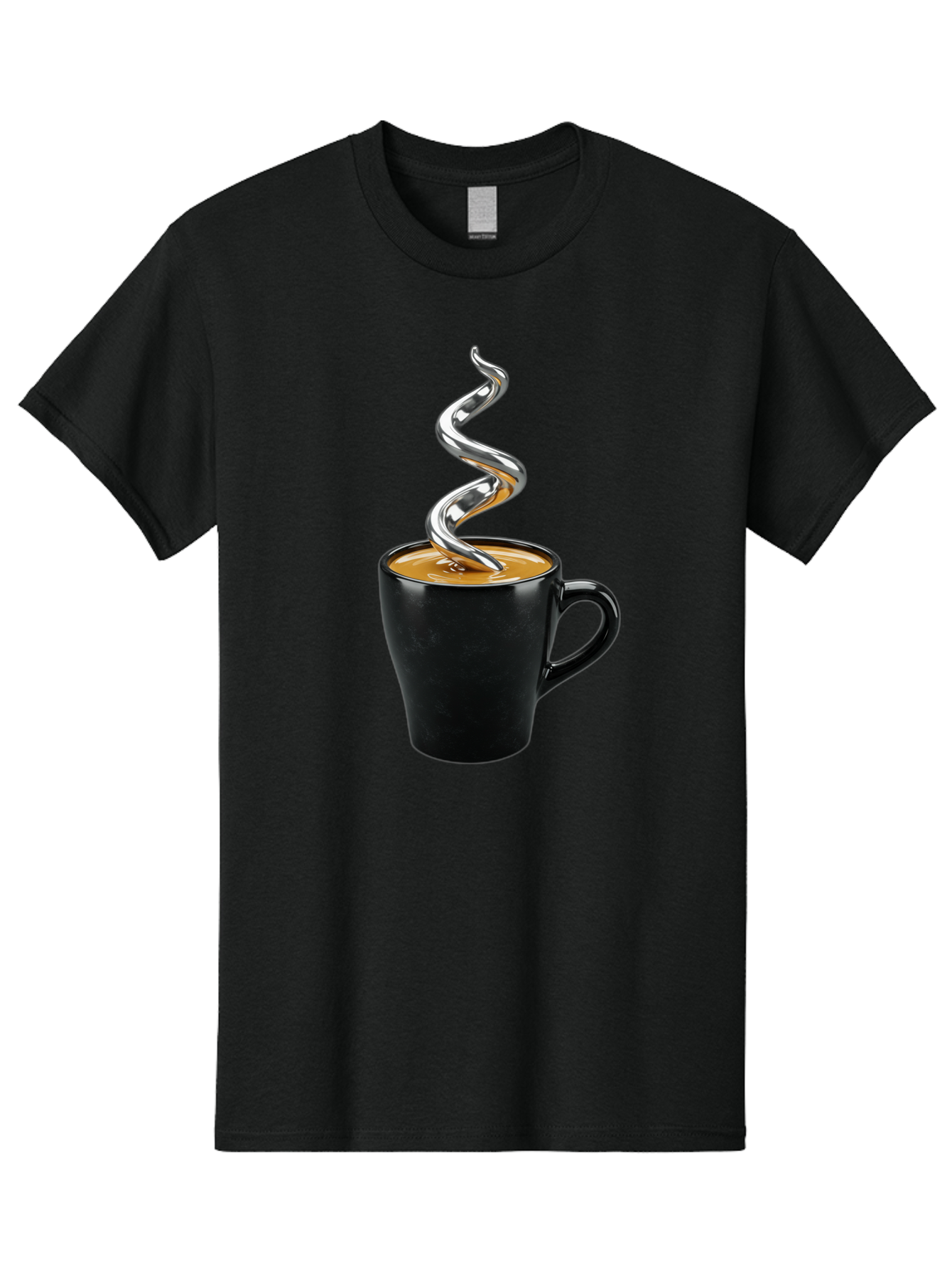 Metal-Steam-Coffee Men'S Graphic Tee, 100% Cotton, Comfortable Casual Summer Wear, Machine Washable, Coffee Cup, Black Mug, Brown Coffee, Spiral Steam, Silver Steam, Morning Coffee, Coffee Break, Hot Coffee, Caffeine Boost Bac188