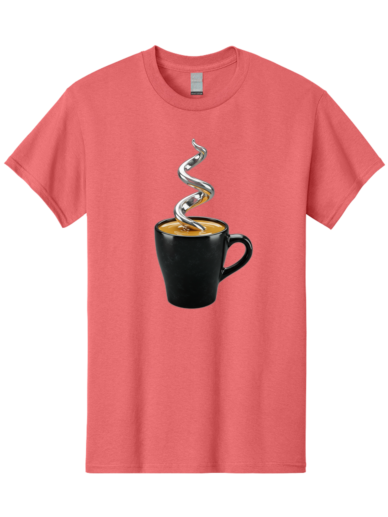 Metal-Steam-Coffee Men'S Graphic Tee, 100% Cotton, Comfortable Casual Summer Wear, Machine Washable, Coffee Cup, Black Mug, Brown Coffee, Spiral Steam, Silver Steam, Morning Coffee, Coffee Break, Hot Coffee, Caffeine Boost Bac188
