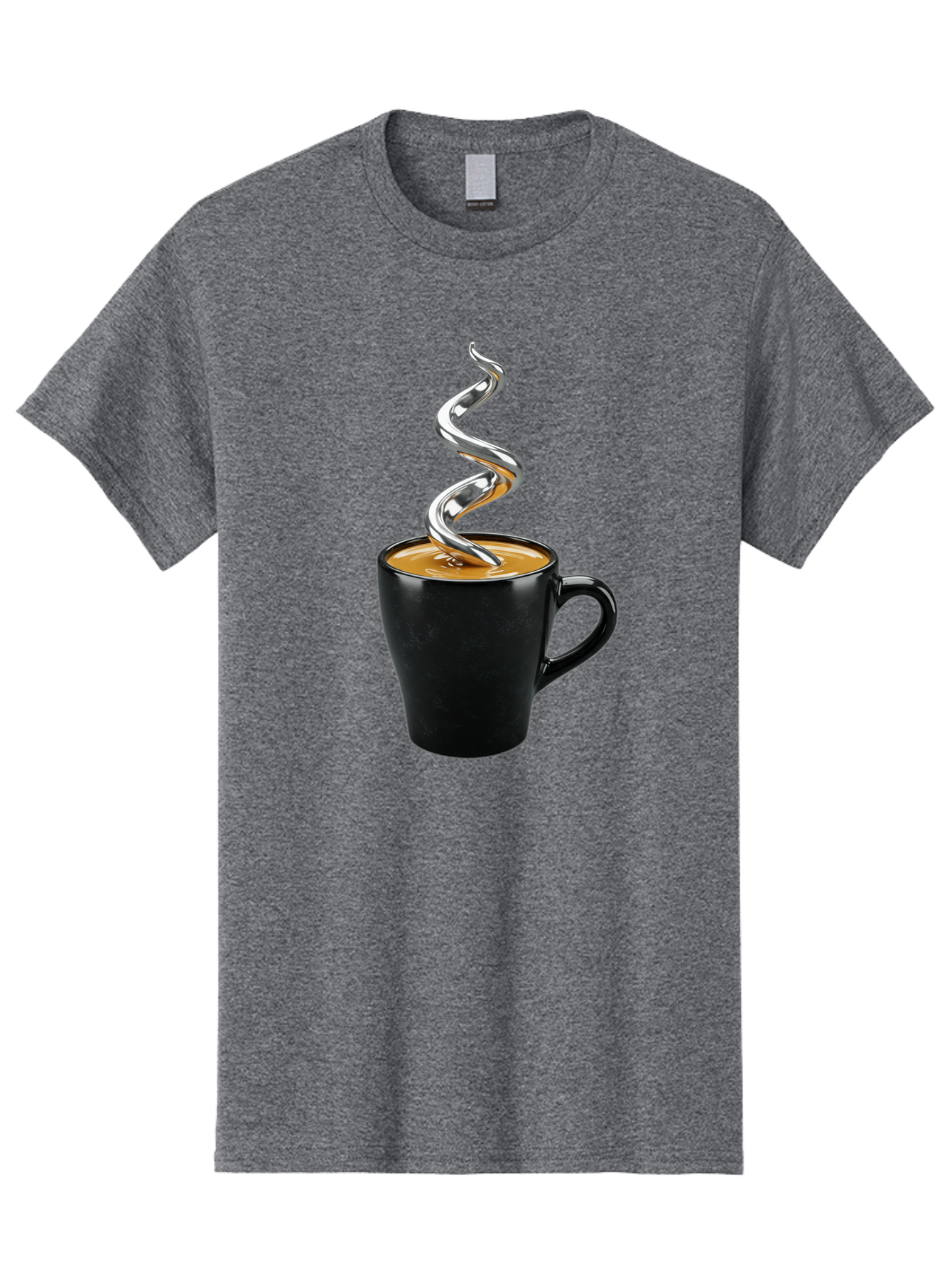 Metal-Steam-Coffee Men'S Graphic Tee, 100% Cotton, Comfortable Casual Summer Wear, Machine Washable, Coffee Cup, Black Mug, Brown Coffee, Spiral Steam, Silver Steam, Morning Coffee, Coffee Break, Hot Coffee, Caffeine Boost Bac188