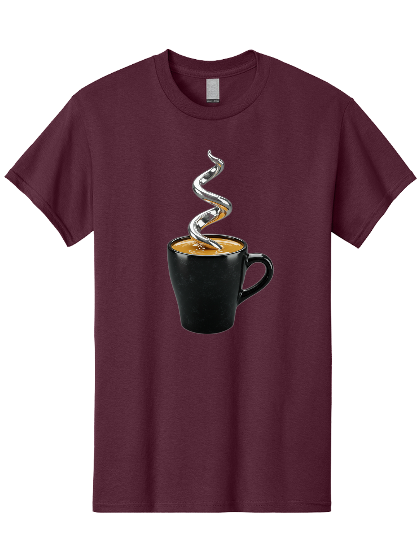 Metal-Steam-Coffee Men'S Graphic Tee, 100% Cotton, Comfortable Casual Summer Wear, Machine Washable, Coffee Cup, Black Mug, Brown Coffee, Spiral Steam, Silver Steam, Morning Coffee, Coffee Break, Hot Coffee, Caffeine Boost Bac188