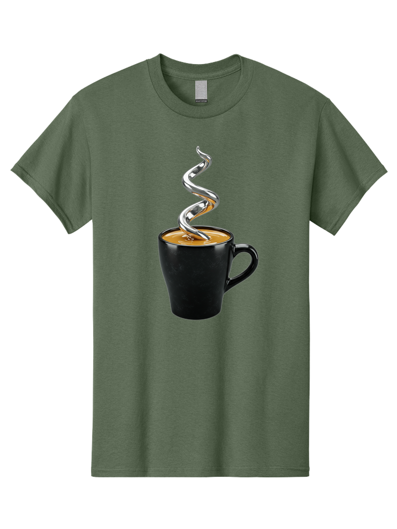 Metal-Steam-Coffee Men'S Graphic Tee, 100% Cotton, Comfortable Casual Summer Wear, Machine Washable, Coffee Cup, Black Mug, Brown Coffee, Spiral Steam, Silver Steam, Morning Coffee, Coffee Break, Hot Coffee, Caffeine Boost Bac188