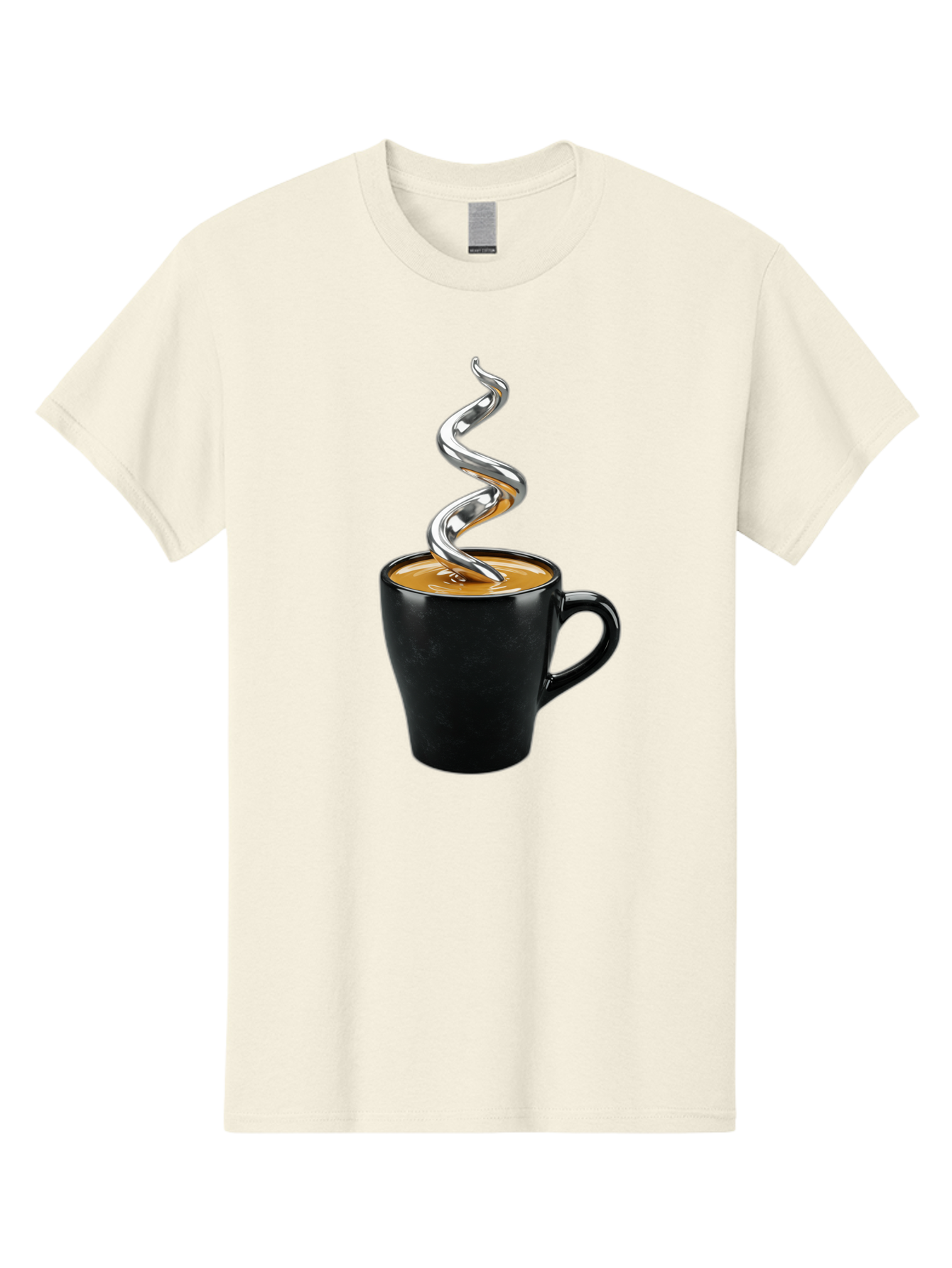 Metal-Steam-Coffee Men'S Graphic Tee, 100% Cotton, Comfortable Casual Summer Wear, Machine Washable, Coffee Cup, Black Mug, Brown Coffee, Spiral Steam, Silver Steam, Morning Coffee, Coffee Break, Hot Coffee, Caffeine Boost Bac188