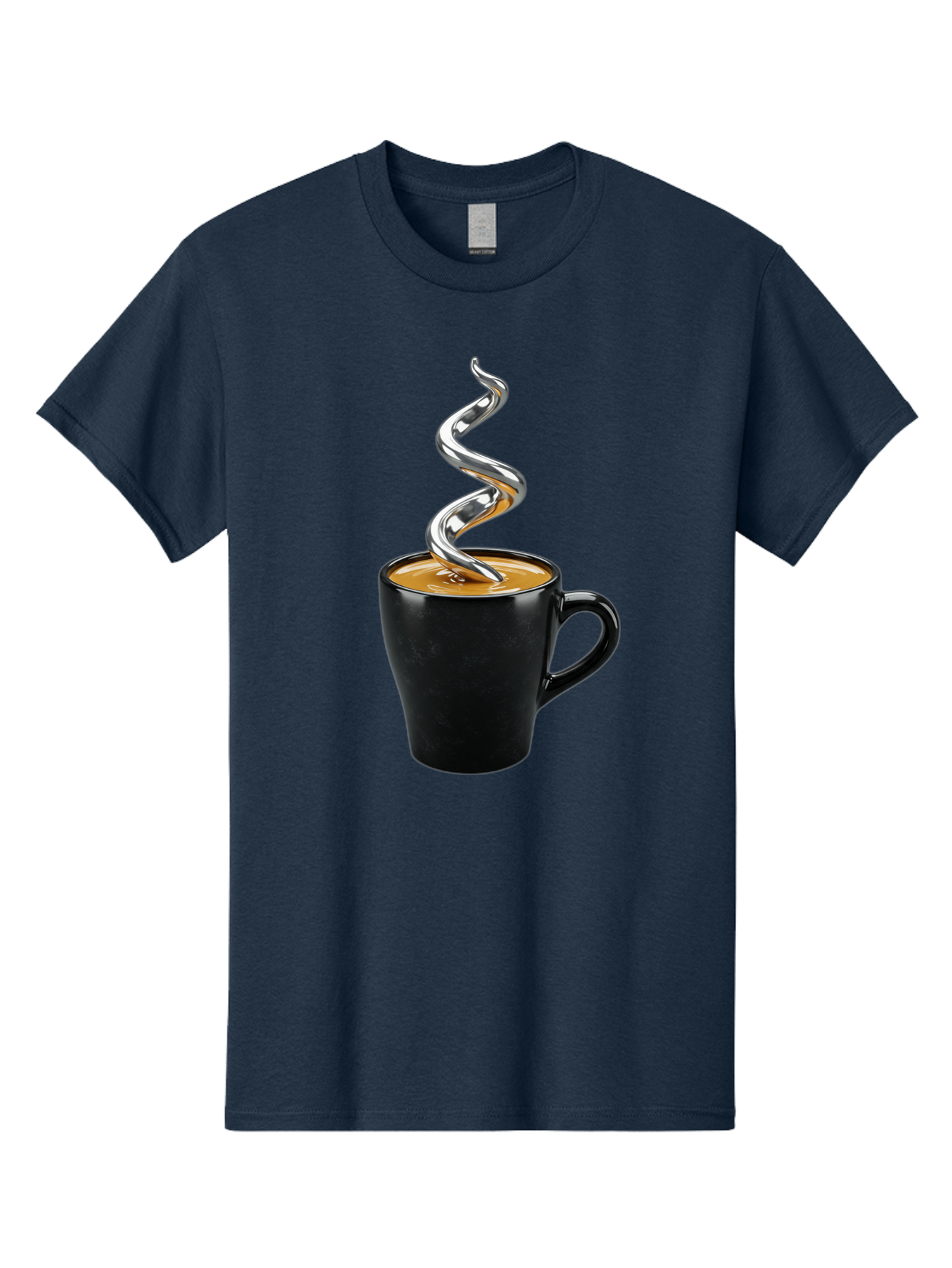 Metal-Steam-Coffee Men'S Graphic Tee, 100% Cotton, Comfortable Casual Summer Wear, Machine Washable, Coffee Cup, Black Mug, Brown Coffee, Spiral Steam, Silver Steam, Morning Coffee, Coffee Break, Hot Coffee, Caffeine Boost Bac188