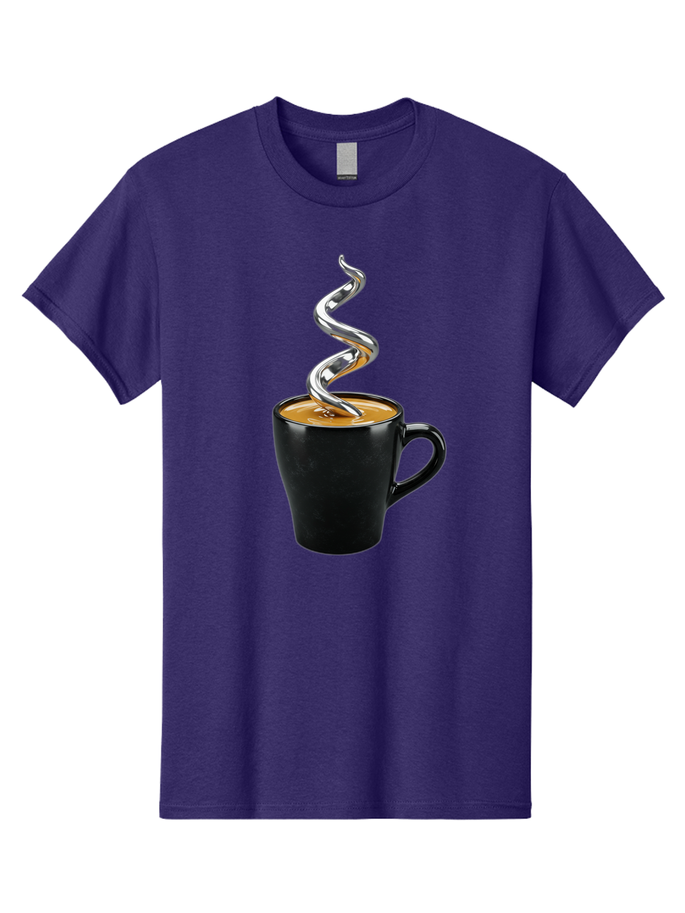 Metal-Steam-Coffee Men'S Graphic Tee, 100% Cotton, Comfortable Casual Summer Wear, Machine Washable, Coffee Cup, Black Mug, Brown Coffee, Spiral Steam, Silver Steam, Morning Coffee, Coffee Break, Hot Coffee, Caffeine Boost Bac188