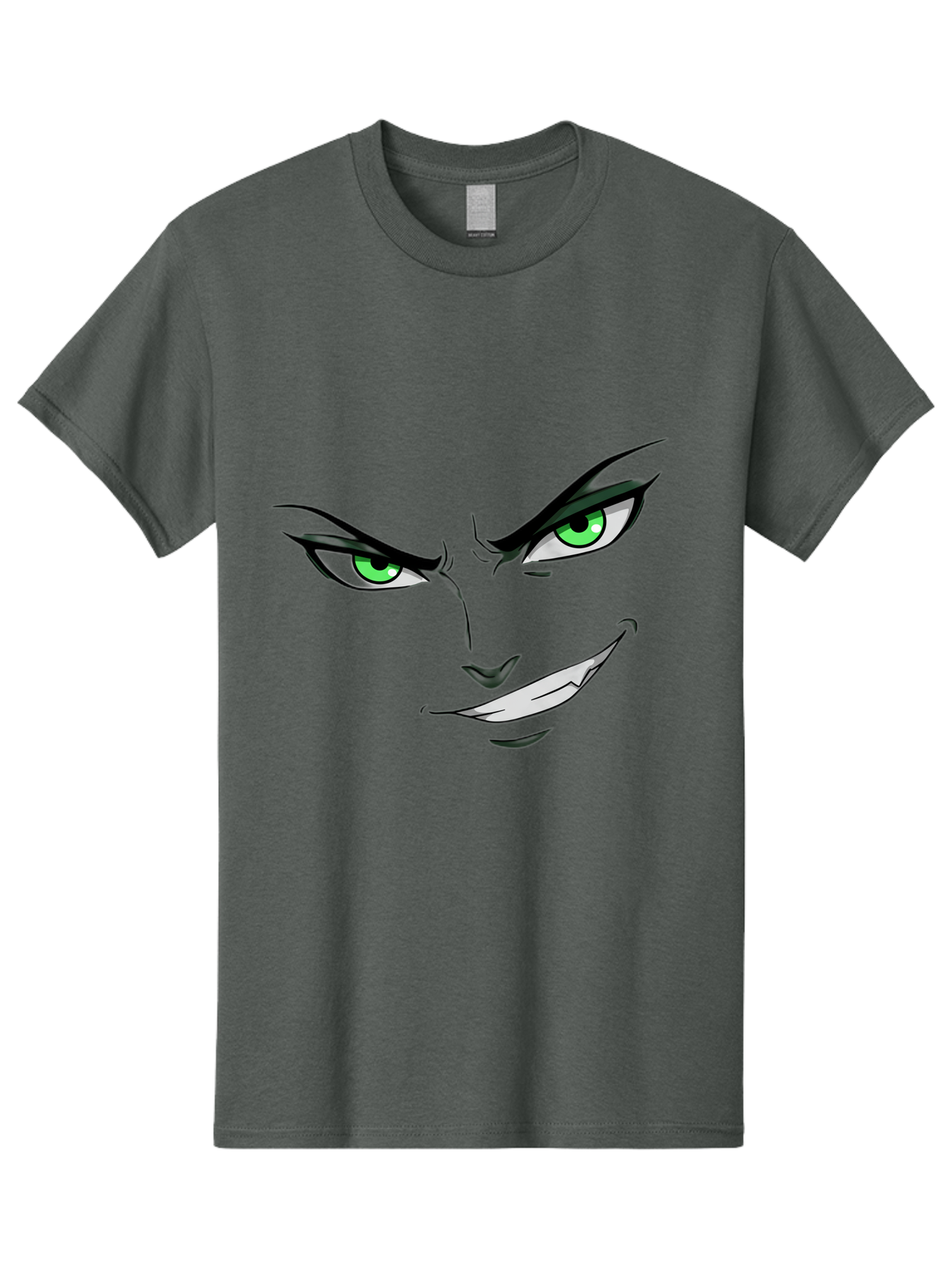 Mischievous-Face Men'S Graphic Tee, 100% Cotton, Comfortable Casual Summer Wear, Machine Washable, Cartoon Joker Face, Evil Grin, Menacing Stare, Green Eyes, Black Eyeliner, Comic Book Style, Villainous Character, Sinister Smile, Playful Tone, Bac189