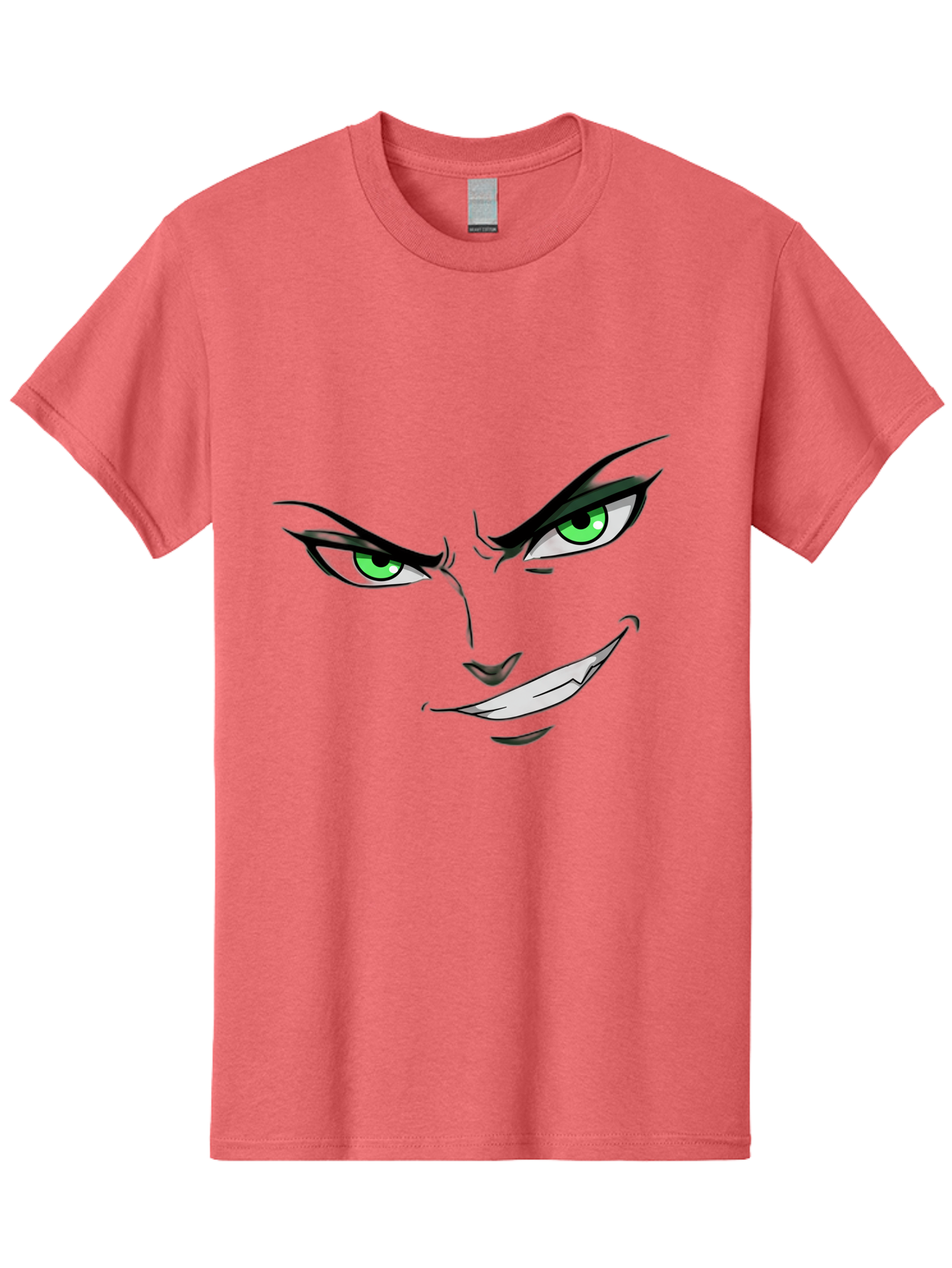 Mischievous-Face Men'S Graphic Tee, 100% Cotton, Comfortable Casual Summer Wear, Machine Washable, Cartoon Joker Face, Evil Grin, Menacing Stare, Green Eyes, Black Eyeliner, Comic Book Style, Villainous Character, Sinister Smile, Playful Tone, Bac189