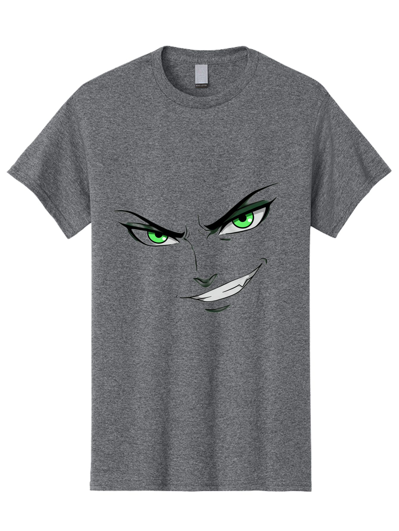 Mischievous-Face Men'S Graphic Tee, 100% Cotton, Comfortable Casual Summer Wear, Machine Washable, Cartoon Joker Face, Evil Grin, Menacing Stare, Green Eyes, Black Eyeliner, Comic Book Style, Villainous Character, Sinister Smile, Playful Tone, Bac189