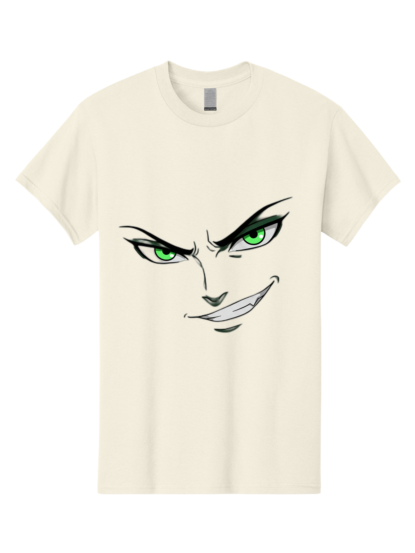 Mischievous-Face Men'S Graphic Tee, 100% Cotton, Comfortable Casual Summer Wear, Machine Washable, Cartoon Joker Face, Evil Grin, Menacing Stare, Green Eyes, Black Eyeliner, Comic Book Style, Villainous Character, Sinister Smile, Playful Tone, Bac189