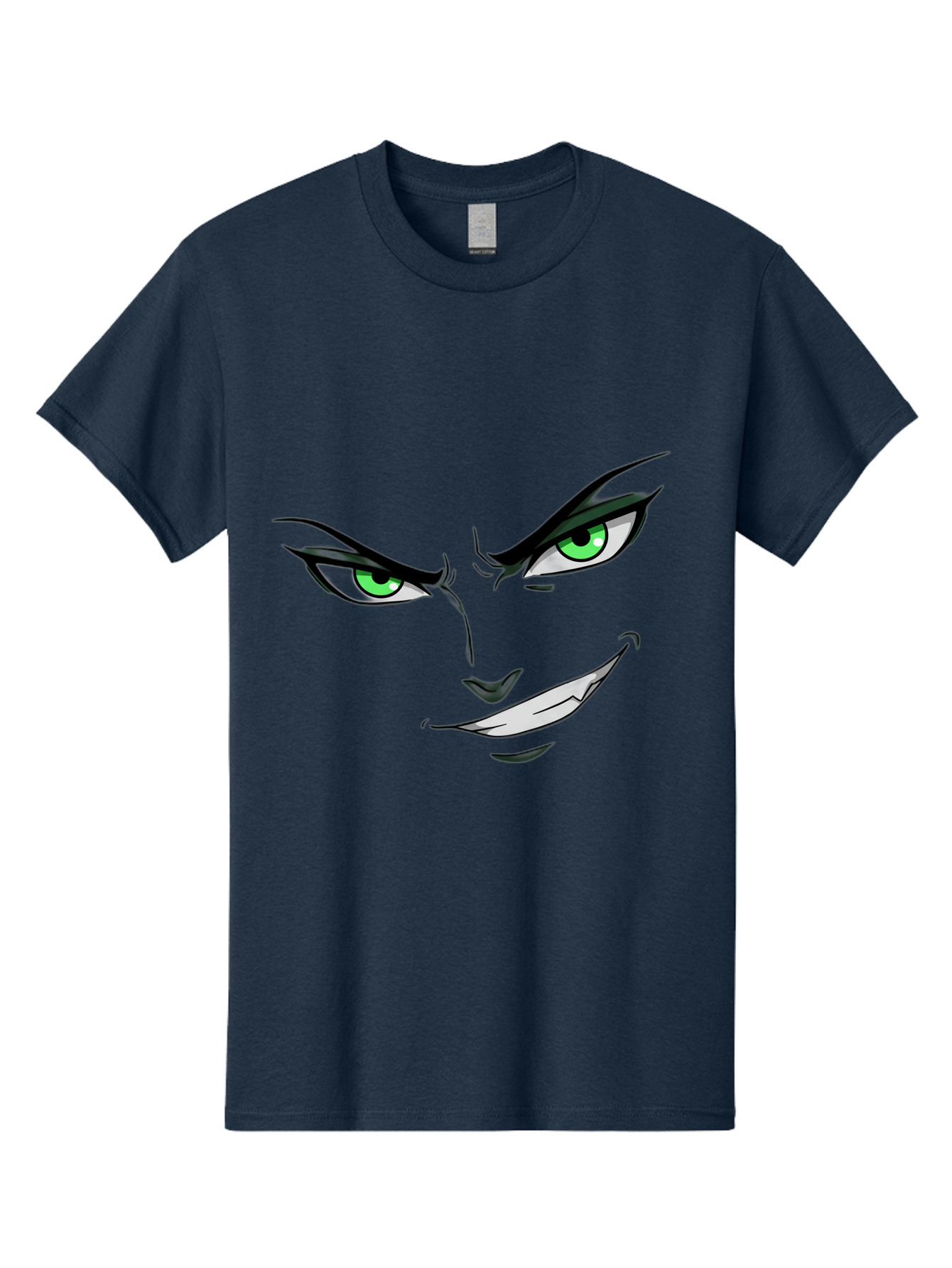 Mischievous-Face Men'S Graphic Tee, 100% Cotton, Comfortable Casual Summer Wear, Machine Washable, Cartoon Joker Face, Evil Grin, Menacing Stare, Green Eyes, Black Eyeliner, Comic Book Style, Villainous Character, Sinister Smile, Playful Tone, Bac189
