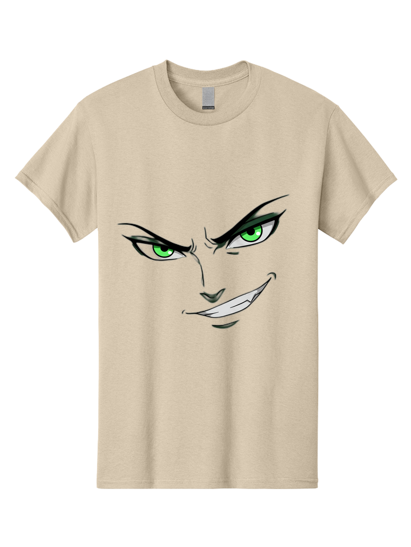 Mischievous-Face Men'S Graphic Tee, 100% Cotton, Comfortable Casual Summer Wear, Machine Washable, Cartoon Joker Face, Evil Grin, Menacing Stare, Green Eyes, Black Eyeliner, Comic Book Style, Villainous Character, Sinister Smile, Playful Tone, Bac189
