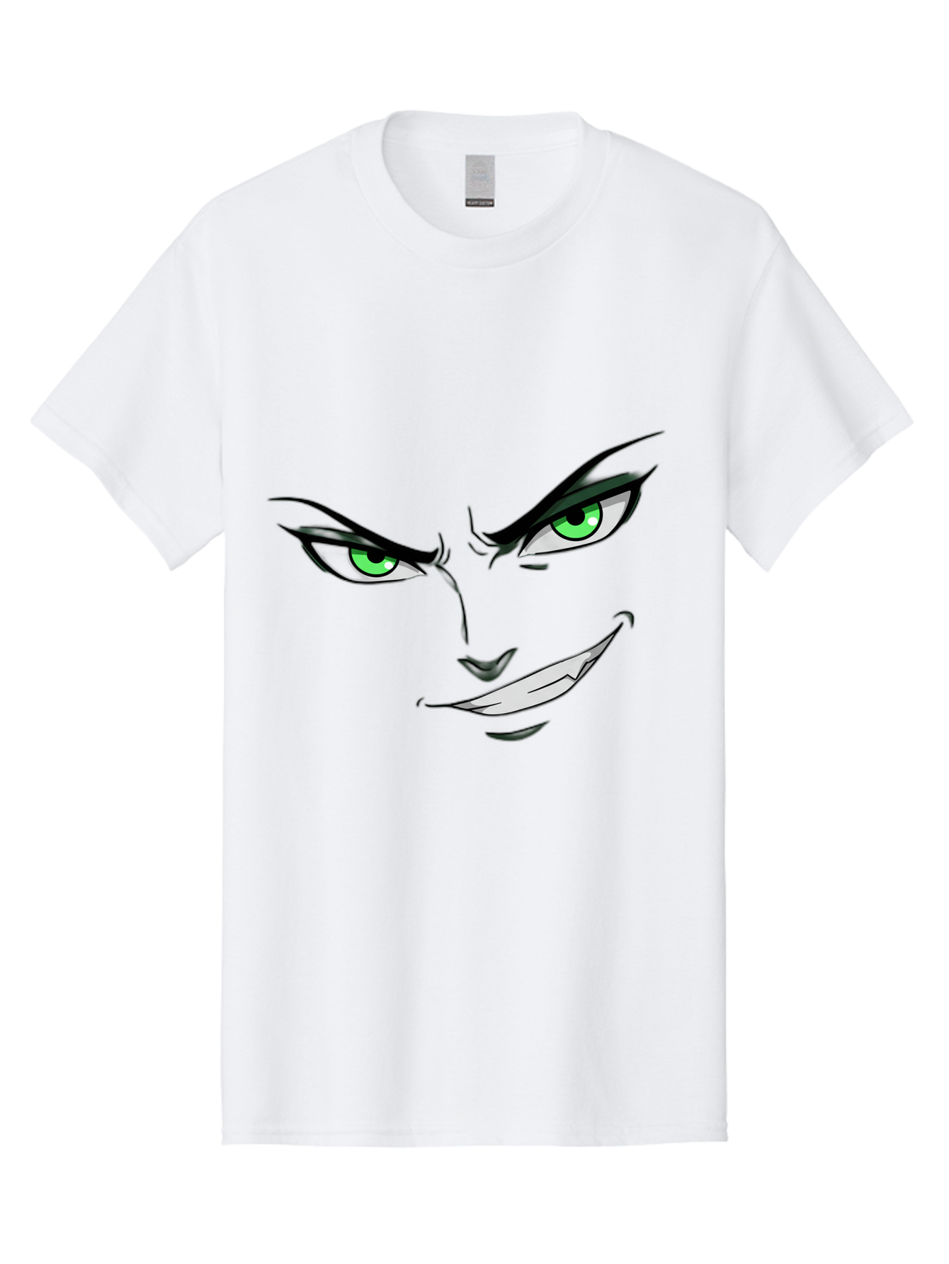 Mischievous-Face Men'S Graphic Tee, 100% Cotton, Comfortable Casual Summer Wear, Machine Washable, Cartoon Joker Face, Evil Grin, Menacing Stare, Green Eyes, Black Eyeliner, Comic Book Style, Villainous Character, Sinister Smile, Playful Tone, Bac189