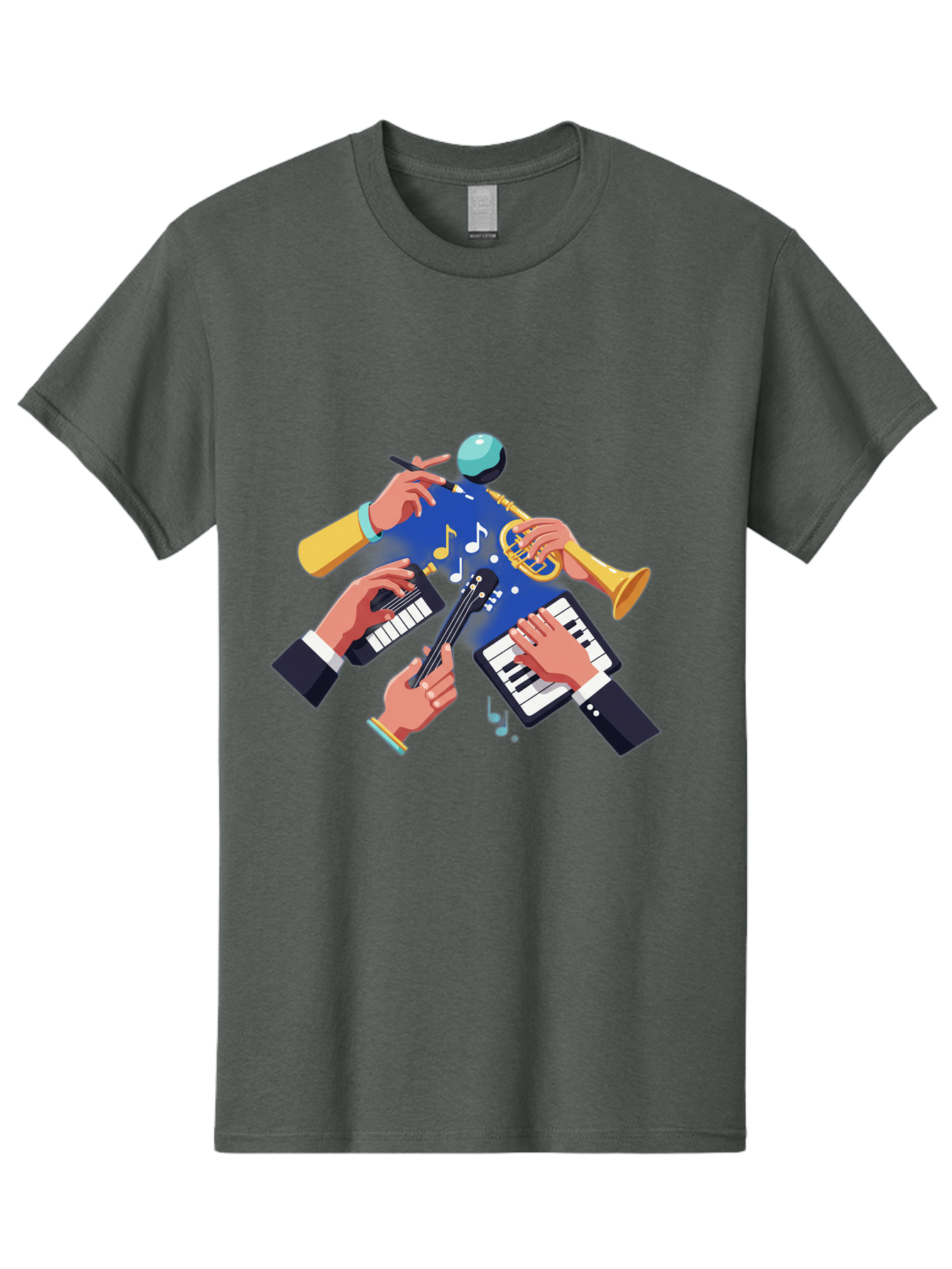 Music-Maestro Men'S Graphic Tee, 100% Cotton, Comfortable Casual Summer Wear, Machine Washable, Musical Man, Multiple Instruments, Creative Music, Diverse Instrumentation, Harmonious Sound, Innovative Art, Music Lover, Melodious Harmony, Bac190