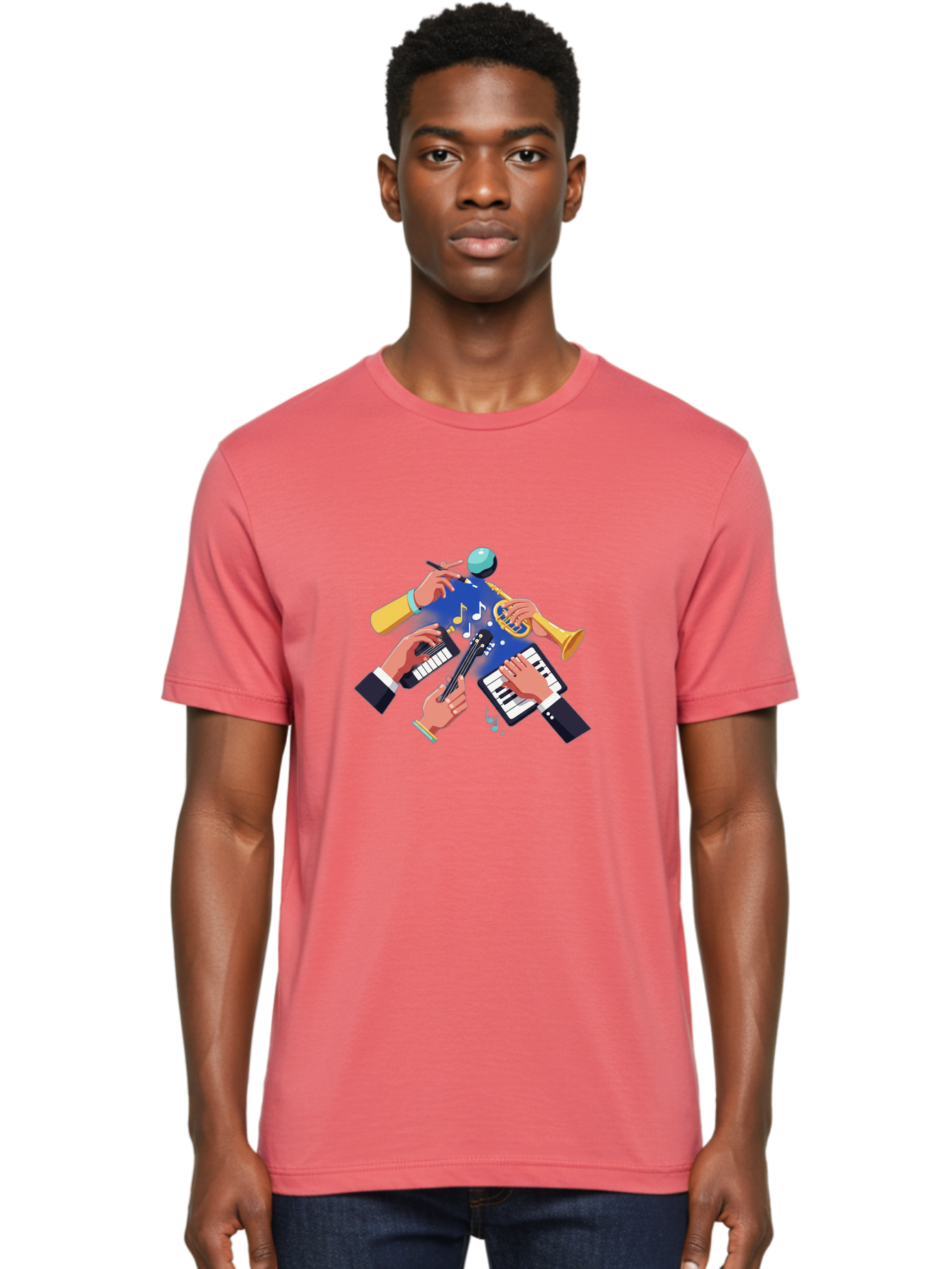 Music-Maestro Men'S Graphic Tee, 100% Cotton, Comfortable Casual Summer Wear, Machine Washable, Musical Man, Multiple Instruments, Creative Music, Diverse Instrumentation, Harmonious Sound, Innovative Art, Music Lover, Melodious Harmony, Bac190