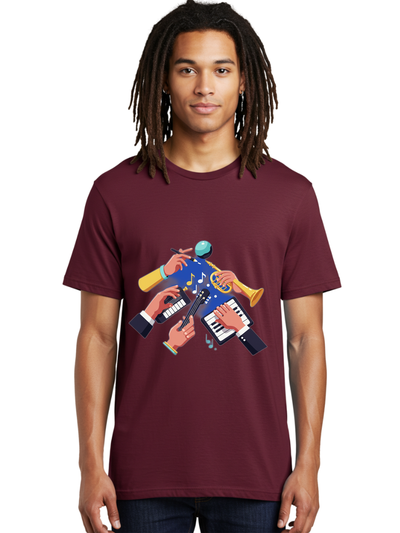 Music-Maestro Men'S Graphic Tee, 100% Cotton, Comfortable Casual Summer Wear, Machine Washable, Musical Man, Multiple Instruments, Creative Music, Diverse Instrumentation, Harmonious Sound, Innovative Art, Music Lover, Melodious Harmony, Bac190
