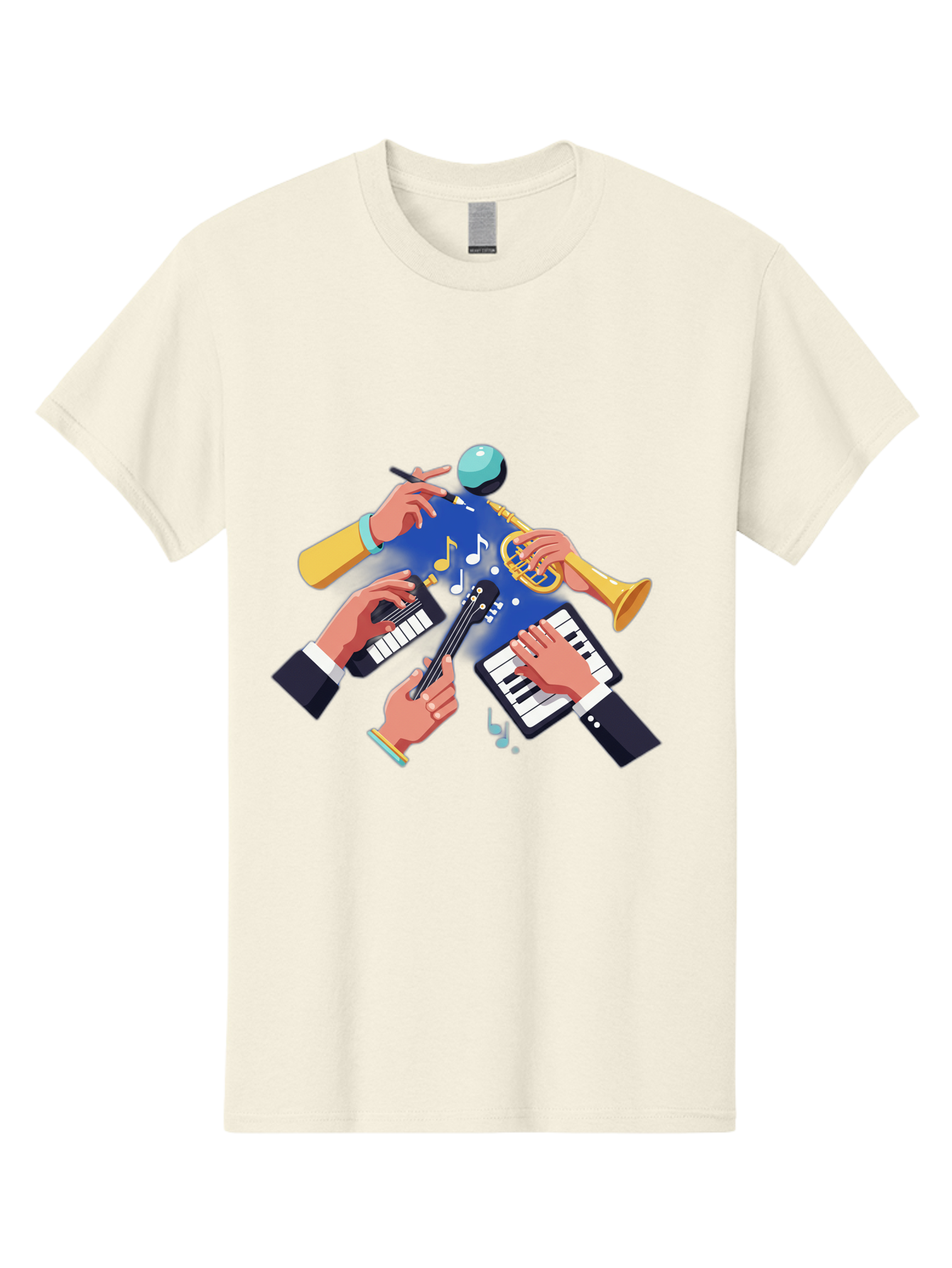 Music-Maestro Men'S Graphic Tee, 100% Cotton, Comfortable Casual Summer Wear, Machine Washable, Musical Man, Multiple Instruments, Creative Music, Diverse Instrumentation, Harmonious Sound, Innovative Art, Music Lover, Melodious Harmony, Bac190