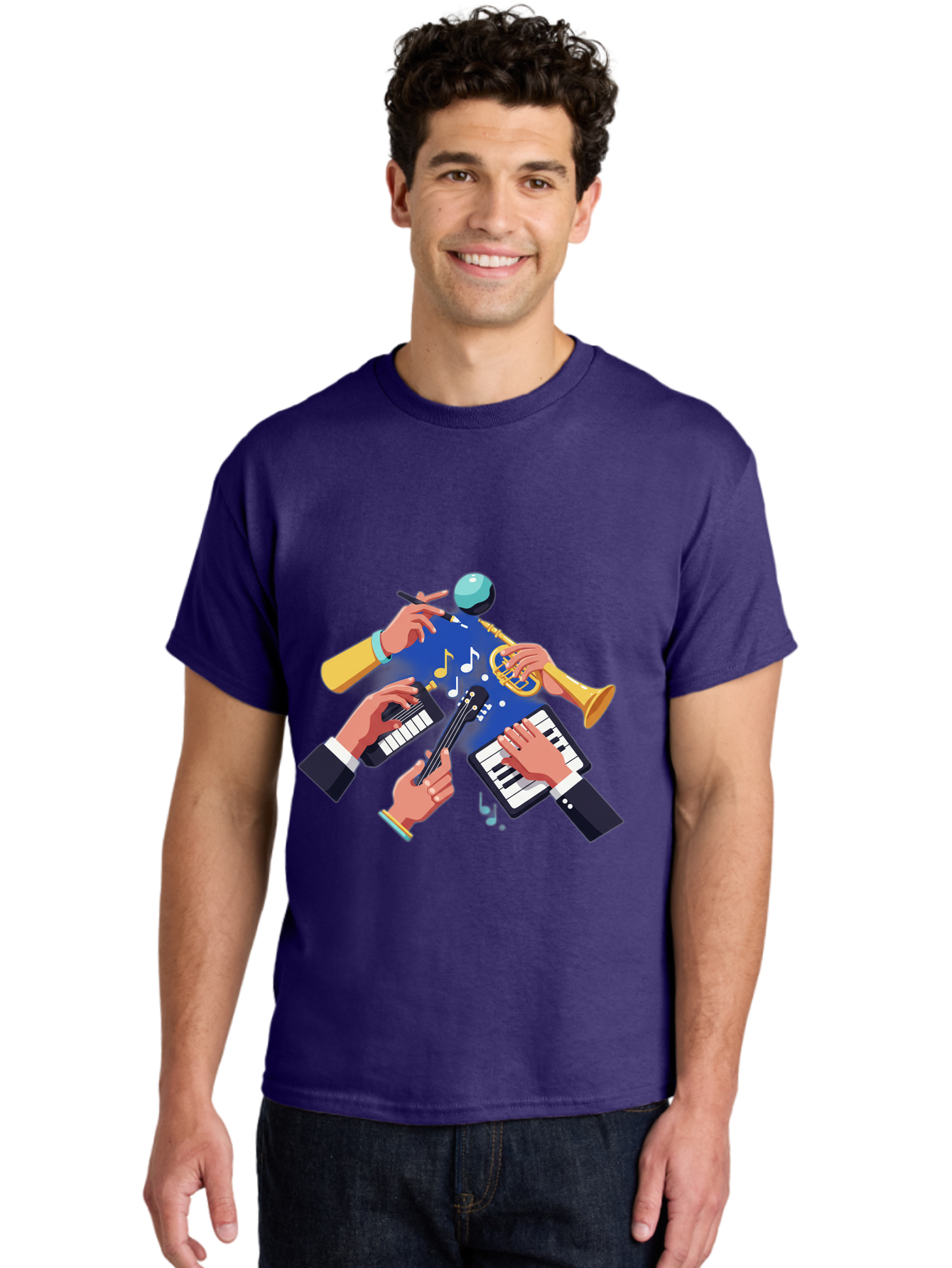 Music-Maestro Men'S Graphic Tee, 100% Cotton, Comfortable Casual Summer Wear, Machine Washable, Musical Man, Multiple Instruments, Creative Music, Diverse Instrumentation, Harmonious Sound, Innovative Art, Music Lover, Melodious Harmony, Bac190