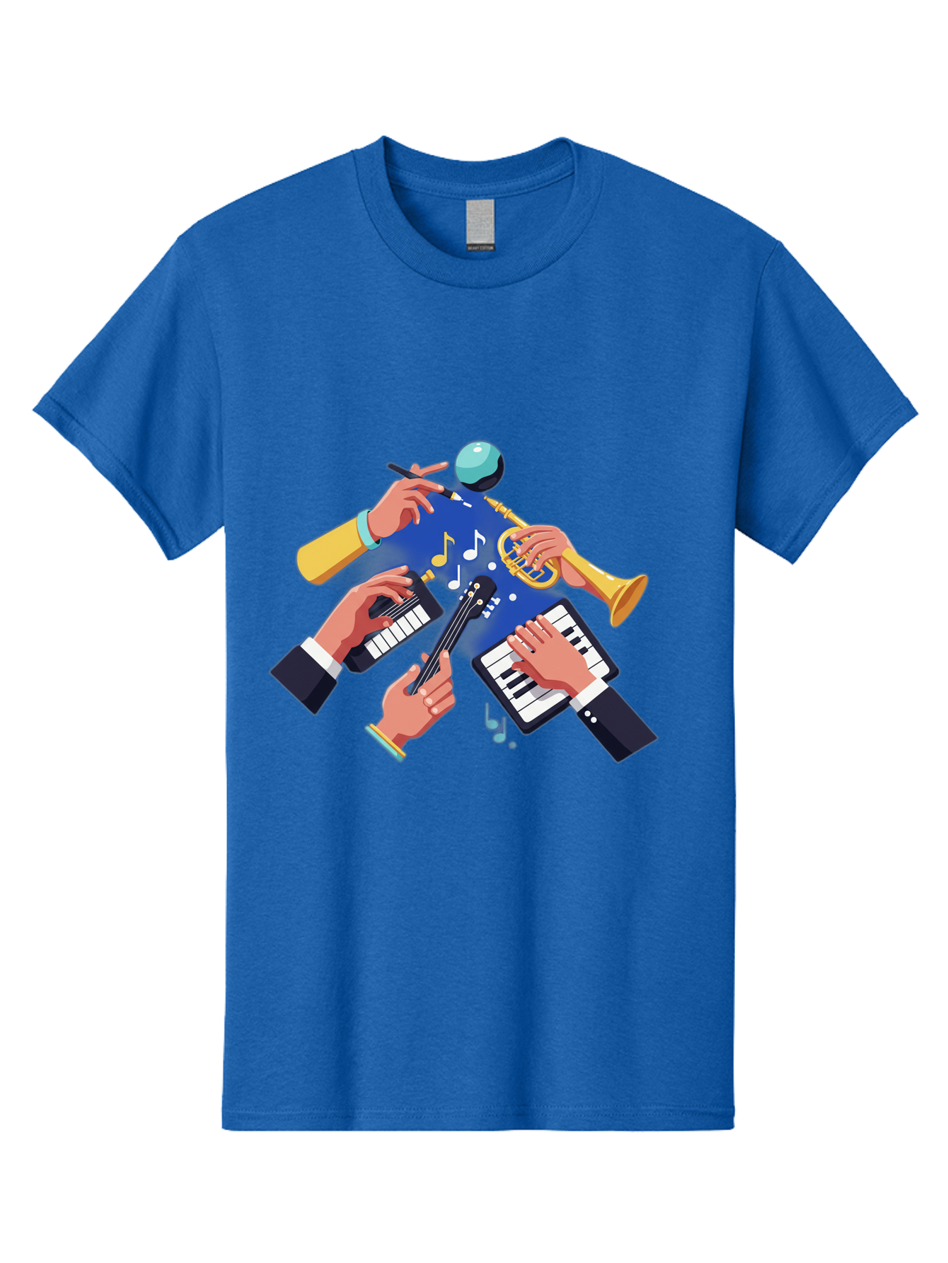 Music-Maestro Men'S Graphic Tee, 100% Cotton, Comfortable Casual Summer Wear, Machine Washable, Musical Man, Multiple Instruments, Creative Music, Diverse Instrumentation, Harmonious Sound, Innovative Art, Music Lover, Melodious Harmony, Bac190