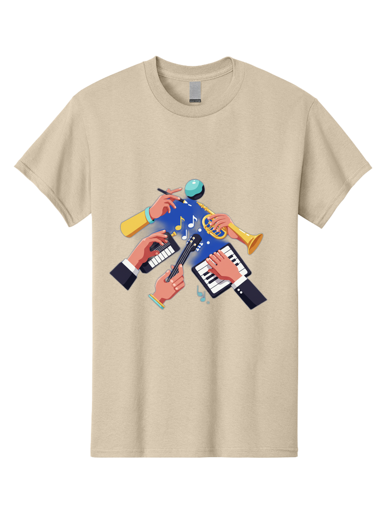 Music-Maestro Men'S Graphic Tee, 100% Cotton, Comfortable Casual Summer Wear, Machine Washable, Musical Man, Multiple Instruments, Creative Music, Diverse Instrumentation, Harmonious Sound, Innovative Art, Music Lover, Melodious Harmony, Bac190