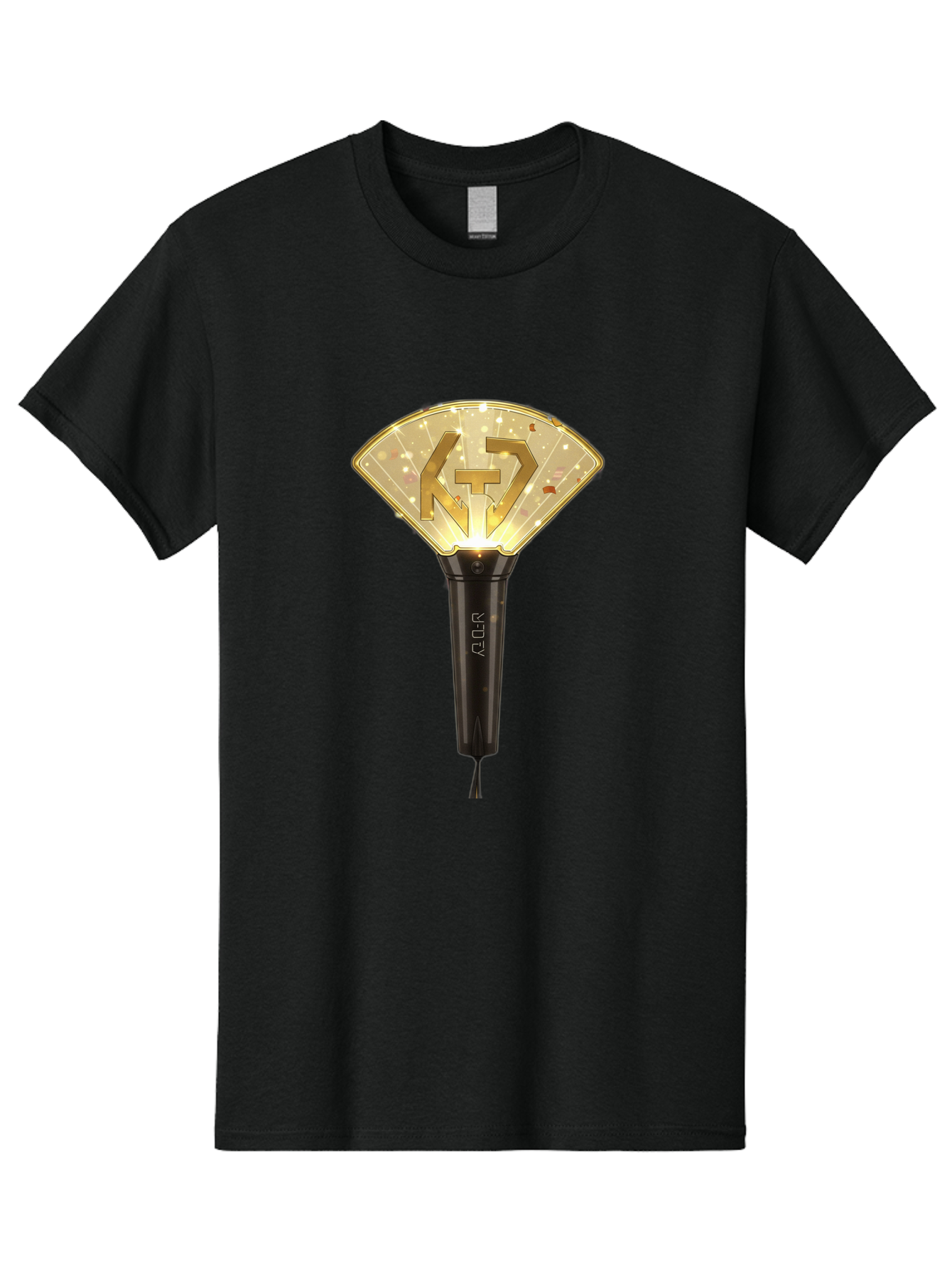 Nct-Lightstick Men'S Graphic Tee, 100% Cotton, Comfortable Casual Summer Wear, Machine Washable, K-Pop Merchandise, Nct Lightstick, Fan Light, Concert Accessory, Novelty Item, Collectible, Black Handle, Lit Top, Gold Logo, Fan Club Gear Bac194
