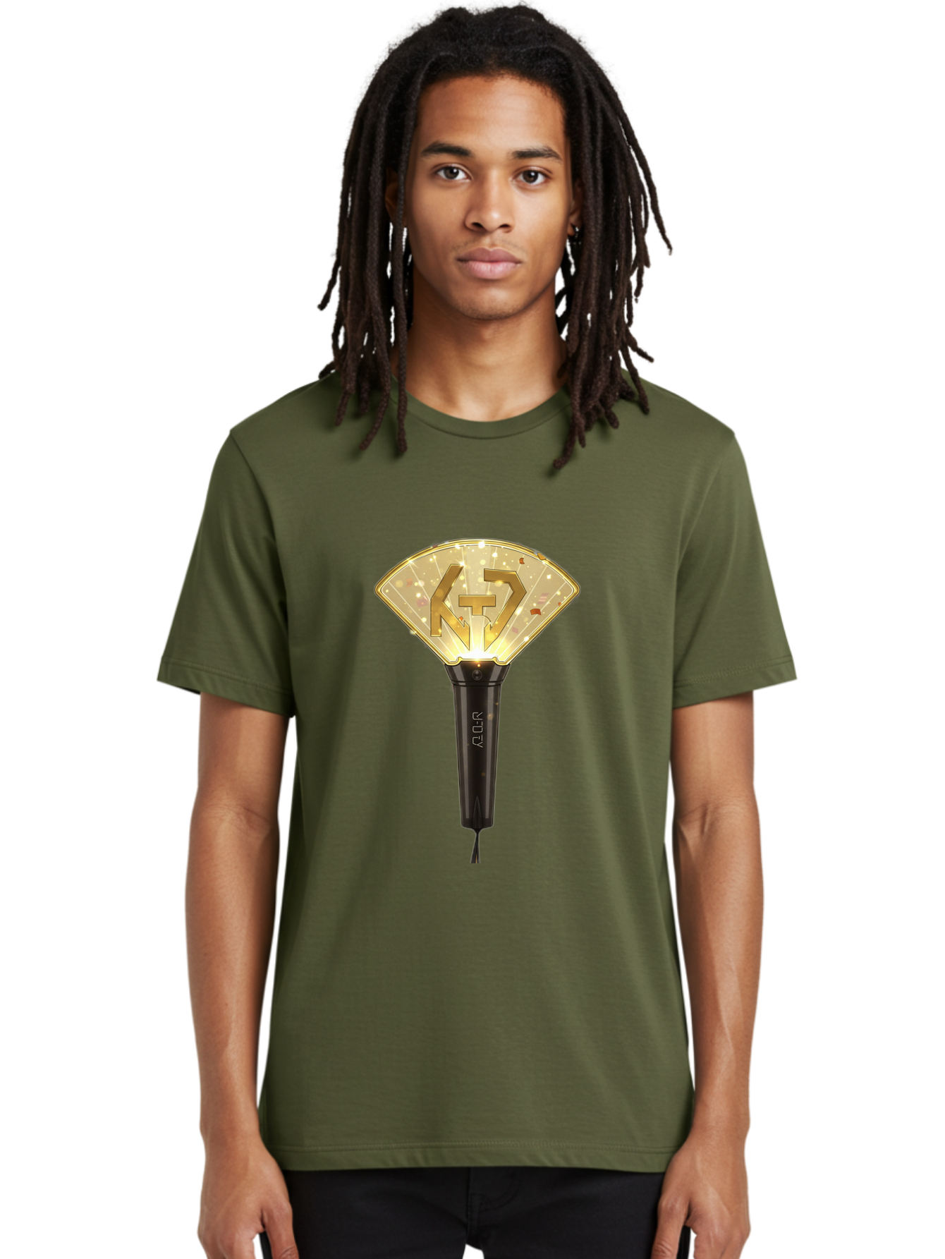 Nct-Lightstick Men'S Graphic Tee, 100% Cotton, Comfortable Casual Summer Wear, Machine Washable, K-Pop Merchandise, Nct Lightstick, Fan Light, Concert Accessory, Novelty Item, Collectible, Black Handle, Lit Top, Gold Logo, Fan Club Gear Bac194