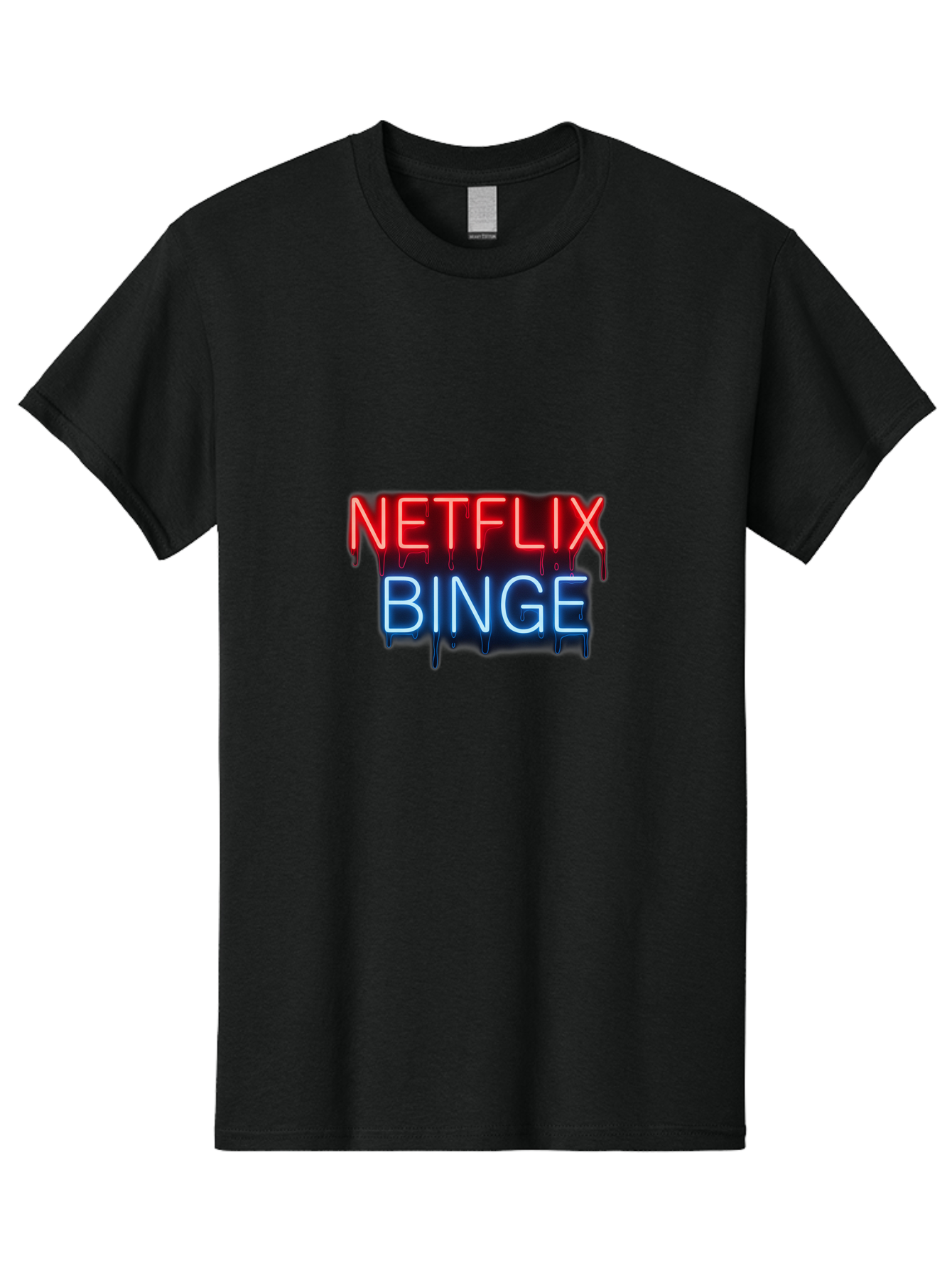 Netflix-Binge Men'S Graphic Tee, 100% Cotton, Comfortable Casual Summer Wear, Machine Washable, Netflix, Binge-Watching, Streaming Service, Neon Sign, Red And Blue Text, Tv Shows, Online Entertainment, Popular Culture, Dript Effect, Bac196