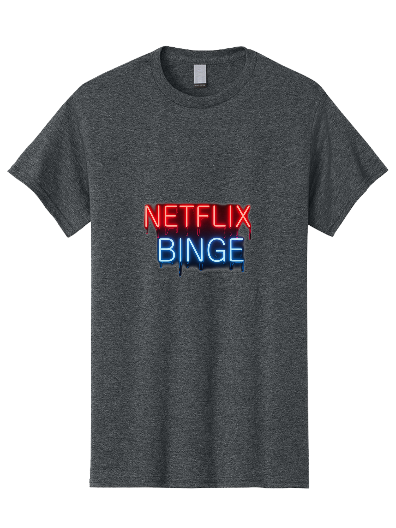 Netflix-Binge Men'S Graphic Tee, 100% Cotton, Comfortable Casual Summer Wear, Machine Washable, Netflix, Binge-Watching, Streaming Service, Neon Sign, Red And Blue Text, Tv Shows, Online Entertainment, Popular Culture, Dript Effect, Bac196