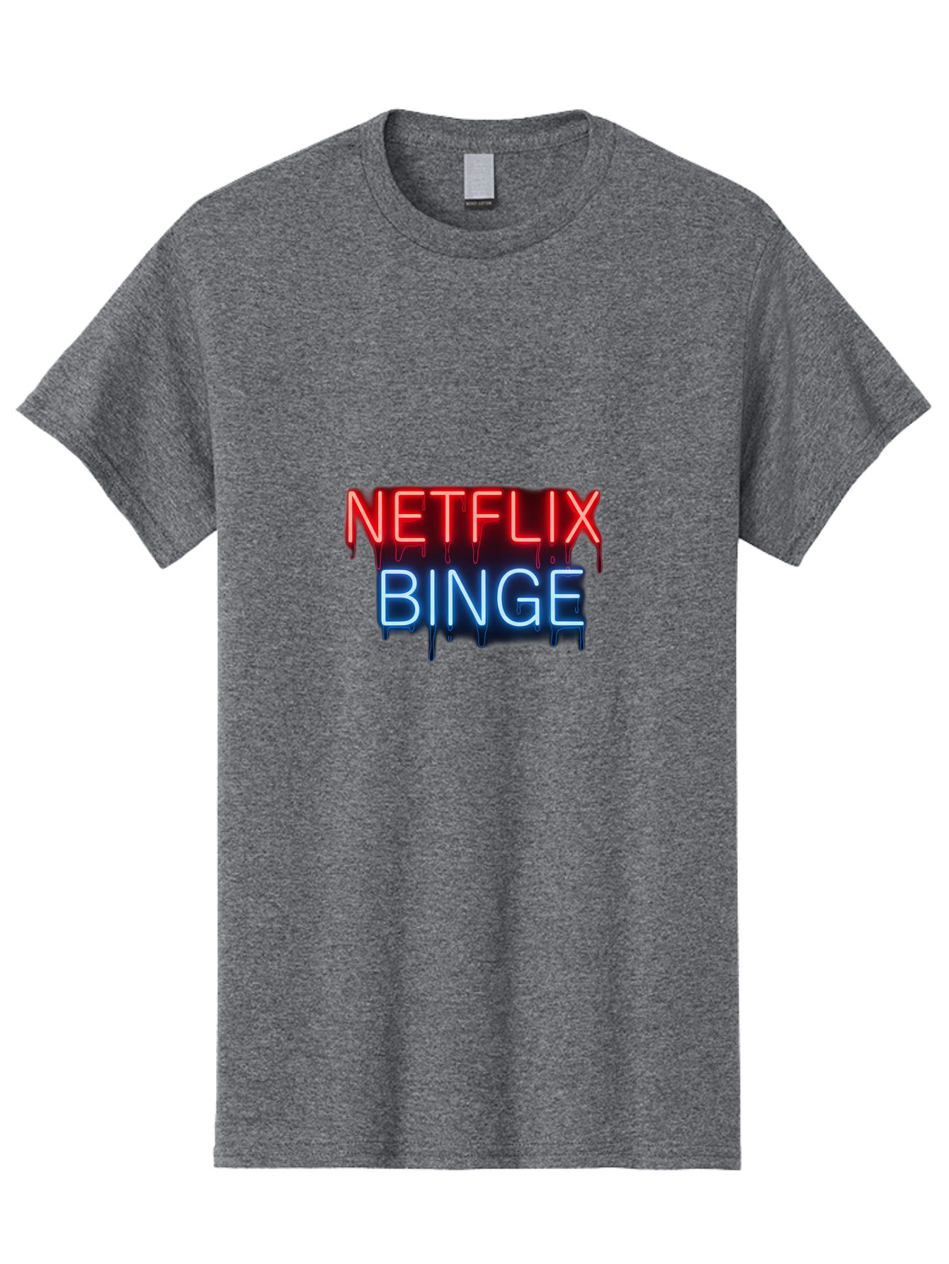 Netflix-Binge Men'S Graphic Tee, 100% Cotton, Comfortable Casual Summer Wear, Machine Washable, Netflix, Binge-Watching, Streaming Service, Neon Sign, Red And Blue Text, Tv Shows, Online Entertainment, Popular Culture, Dript Effect, Bac196