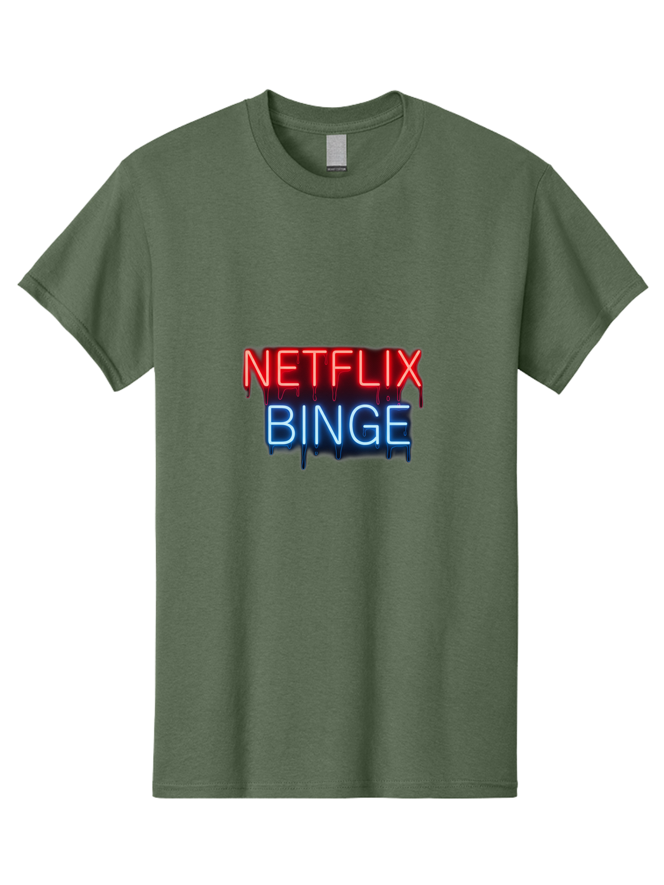 Netflix-Binge Men'S Graphic Tee, 100% Cotton, Comfortable Casual Summer Wear, Machine Washable, Netflix, Binge-Watching, Streaming Service, Neon Sign, Red And Blue Text, Tv Shows, Online Entertainment, Popular Culture, Dript Effect, Bac196
