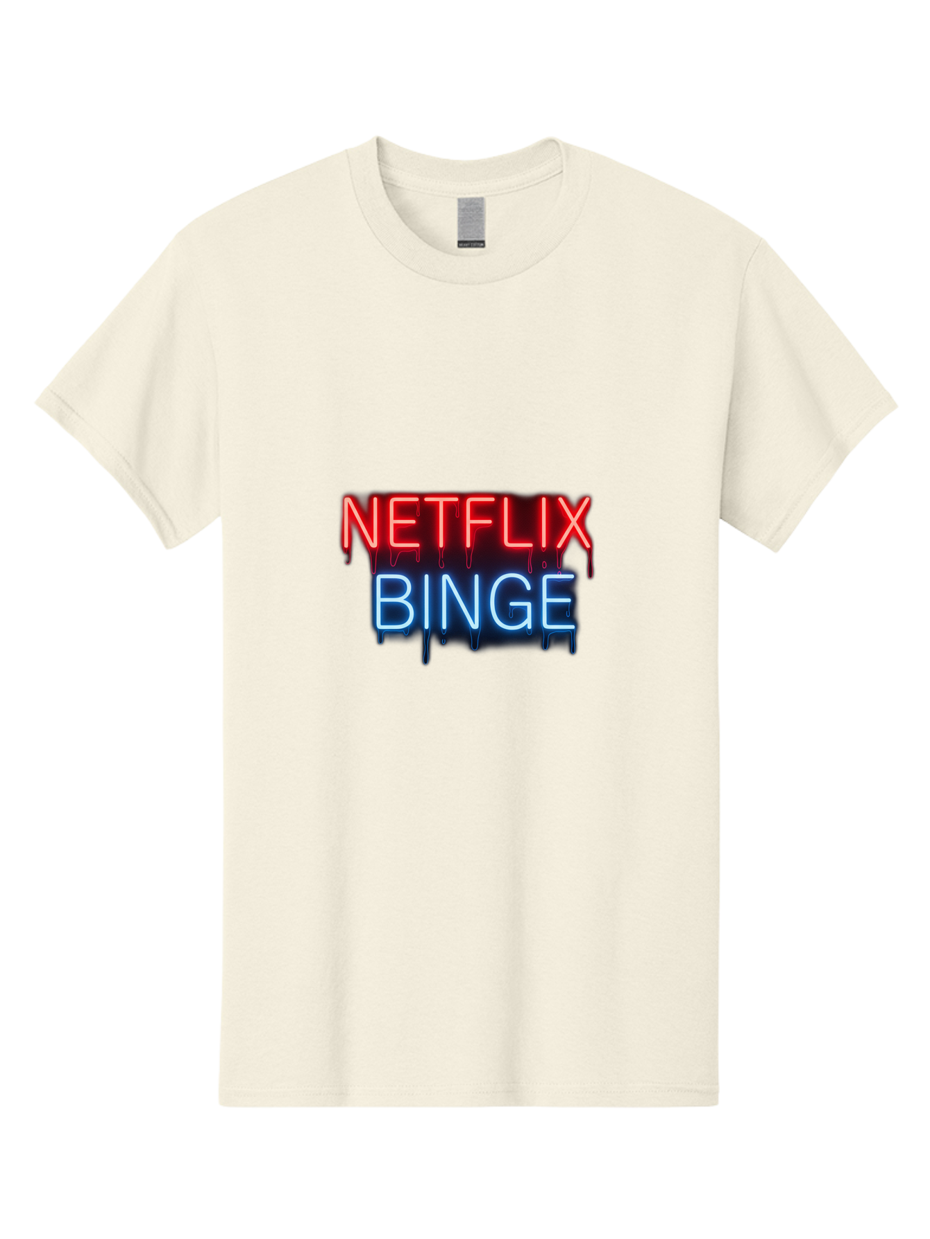 Netflix-Binge Men'S Graphic Tee, 100% Cotton, Comfortable Casual Summer Wear, Machine Washable, Netflix, Binge-Watching, Streaming Service, Neon Sign, Red And Blue Text, Tv Shows, Online Entertainment, Popular Culture, Dript Effect, Bac196