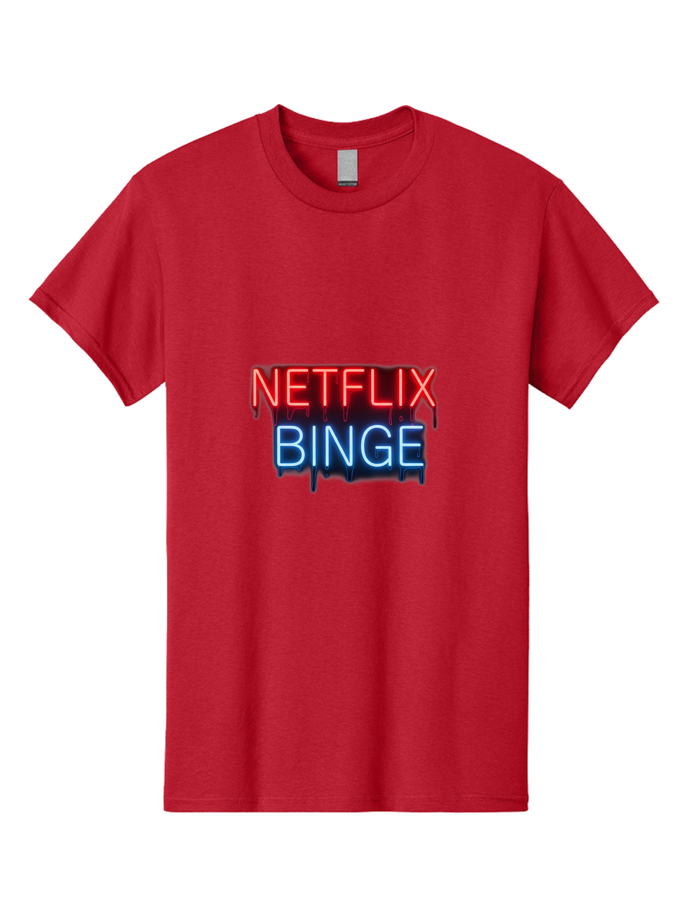 Netflix-Binge Men'S Graphic Tee, 100% Cotton, Comfortable Casual Summer Wear, Machine Washable, Netflix, Binge-Watching, Streaming Service, Neon Sign, Red And Blue Text, Tv Shows, Online Entertainment, Popular Culture, Dript Effect, Bac196