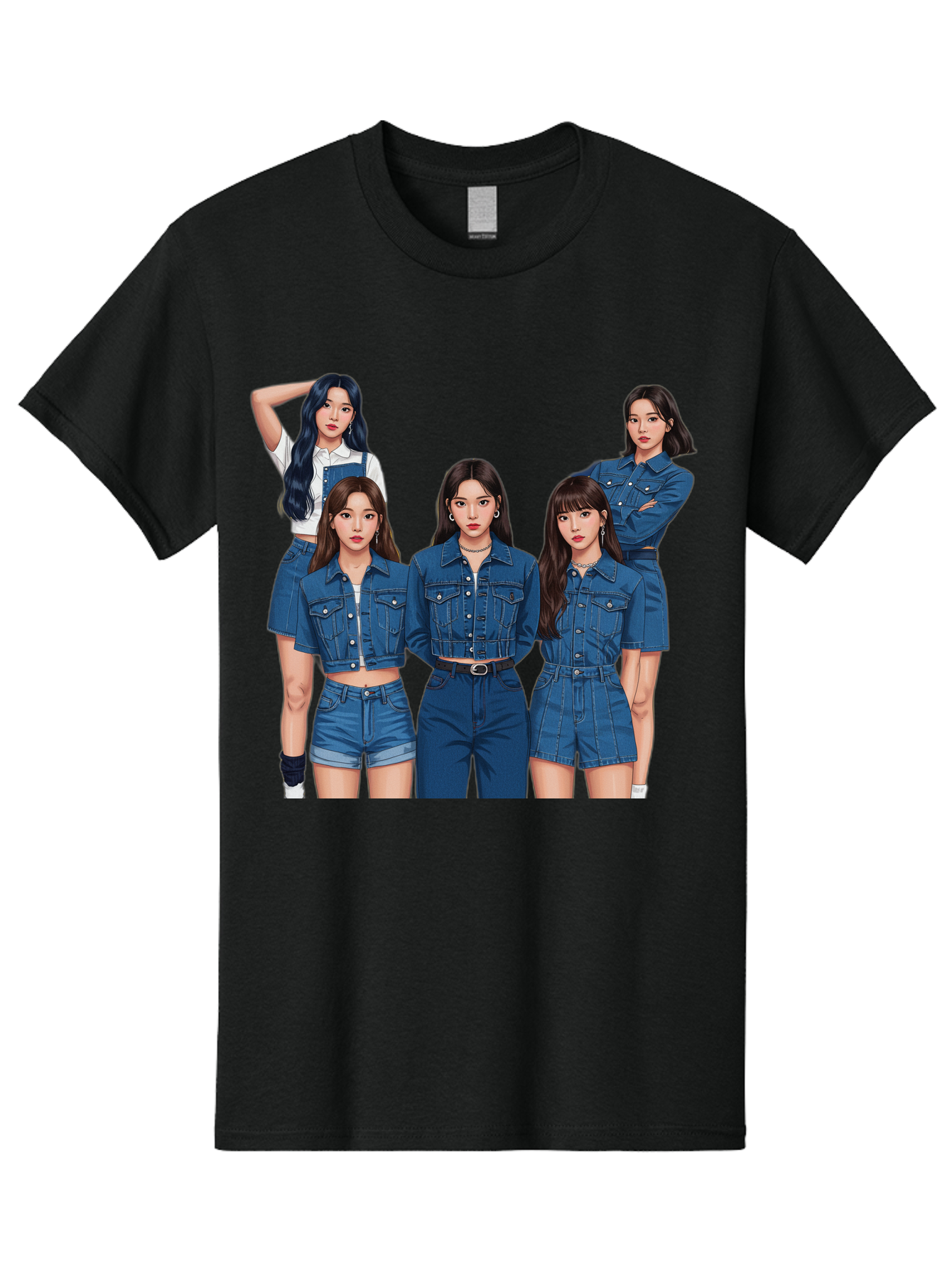 Newjeans-Group-Shot Men'S Graphic Tee, 100% Cotton, Comfortable Casual Summer Wear, Machine Washable, Newjeans K-Pop Group, Five Members, Denim Outfits, Casual Style, Fashion Icons, Group Portrait, K-Pop Fashion, Trendy Clothing, Long Hair, Bac197