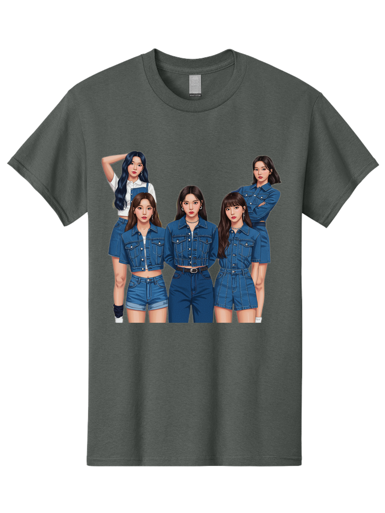 Newjeans-Group-Shot Men'S Graphic Tee, 100% Cotton, Comfortable Casual Summer Wear, Machine Washable, Newjeans K-Pop Group, Five Members, Denim Outfits, Casual Style, Fashion Icons, Group Portrait, K-Pop Fashion, Trendy Clothing, Long Hair, Bac197