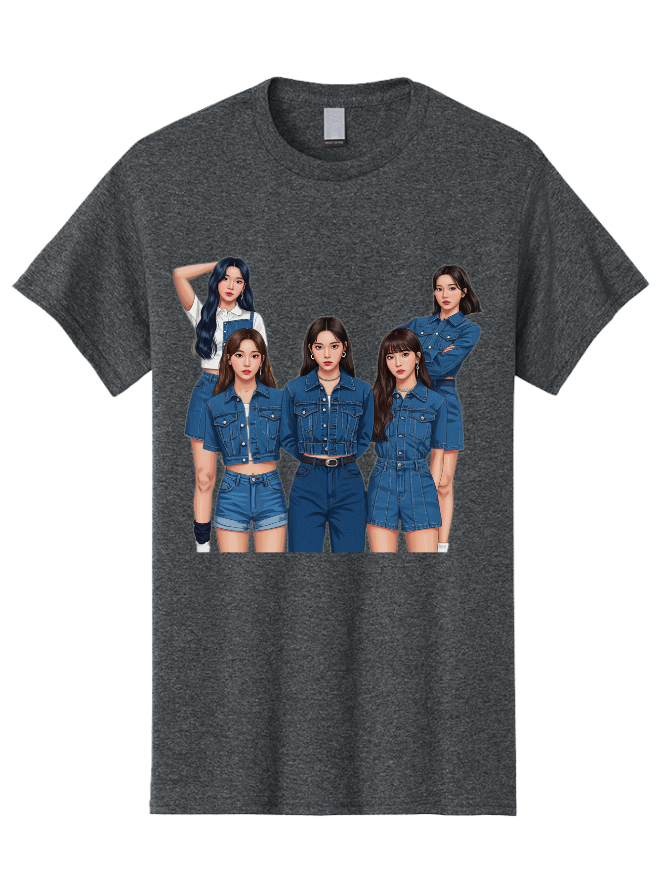 Newjeans-Group-Shot Men'S Graphic Tee, 100% Cotton, Comfortable Casual Summer Wear, Machine Washable, Newjeans K-Pop Group, Five Members, Denim Outfits, Casual Style, Fashion Icons, Group Portrait, K-Pop Fashion, Trendy Clothing, Long Hair, Bac197