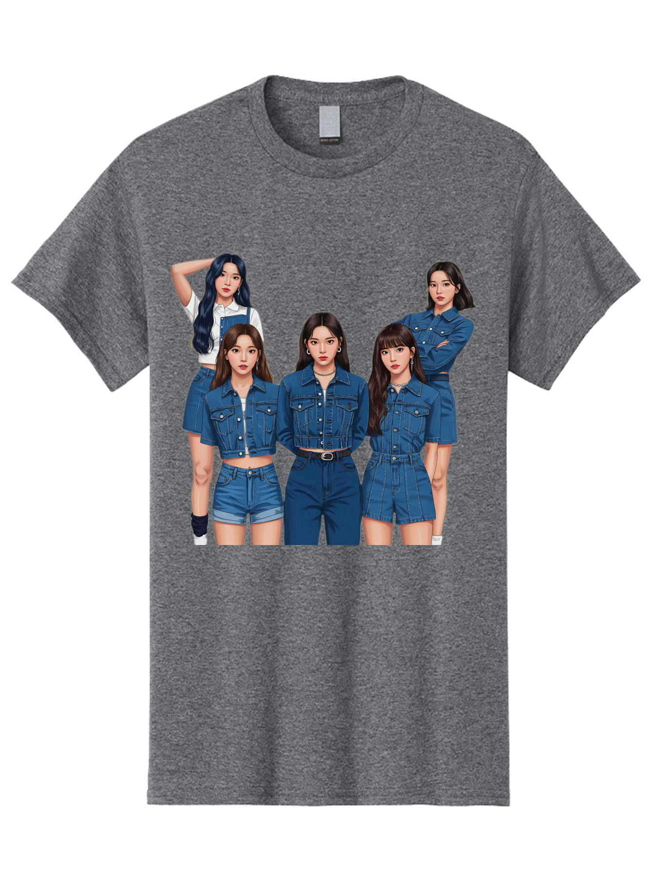 Newjeans-Group-Shot Men'S Graphic Tee, 100% Cotton, Comfortable Casual Summer Wear, Machine Washable, Newjeans K-Pop Group, Five Members, Denim Outfits, Casual Style, Fashion Icons, Group Portrait, K-Pop Fashion, Trendy Clothing, Long Hair, Bac197