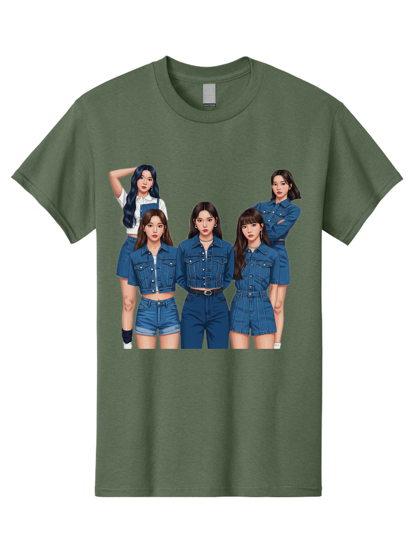 Newjeans-Group-Shot Men'S Graphic Tee, 100% Cotton, Comfortable Casual Summer Wear, Machine Washable, Newjeans K-Pop Group, Five Members, Denim Outfits, Casual Style, Fashion Icons, Group Portrait, K-Pop Fashion, Trendy Clothing, Long Hair, Bac197