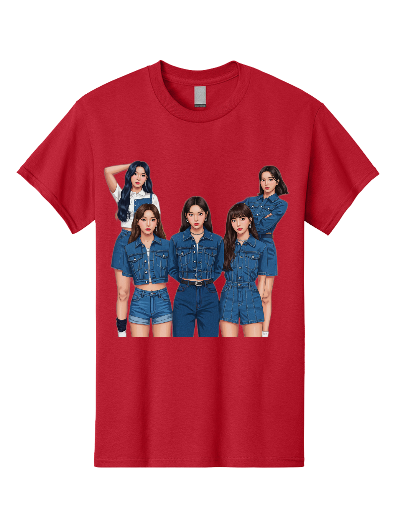 Newjeans-Group-Shot Men'S Graphic Tee, 100% Cotton, Comfortable Casual Summer Wear, Machine Washable, Newjeans K-Pop Group, Five Members, Denim Outfits, Casual Style, Fashion Icons, Group Portrait, K-Pop Fashion, Trendy Clothing, Long Hair, Bac197