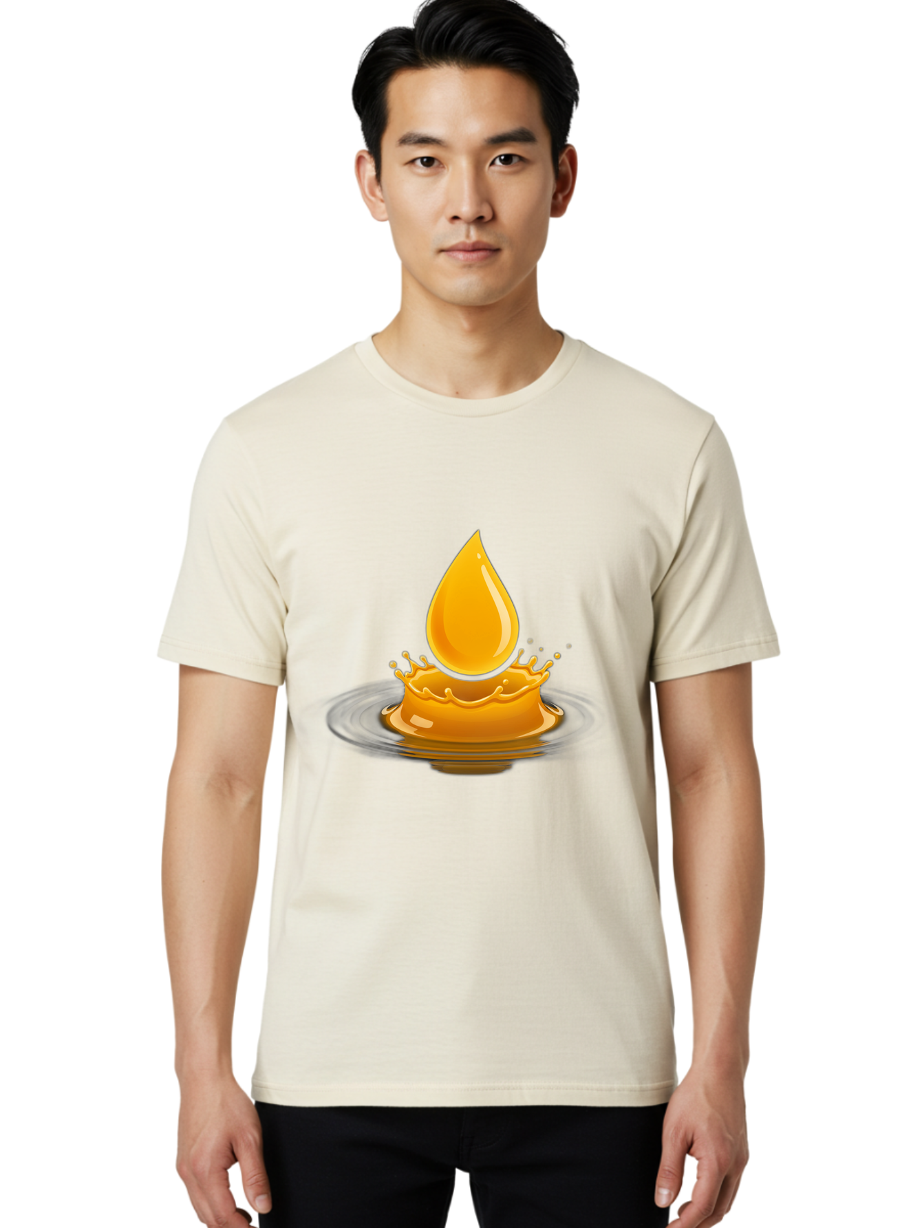 Oil-Drop-Splash Men'S Graphic Tee, 100% Cotton, Comfortable Casual Summer Wear, Machine Washable, Oil Droplet, Splash Effect, Ripple, Drop Of Oil, Brown Liquid, Abstract Design, Modern Art, Digital Illustration, Fluid Dynamics, Shiny Surface Bac199