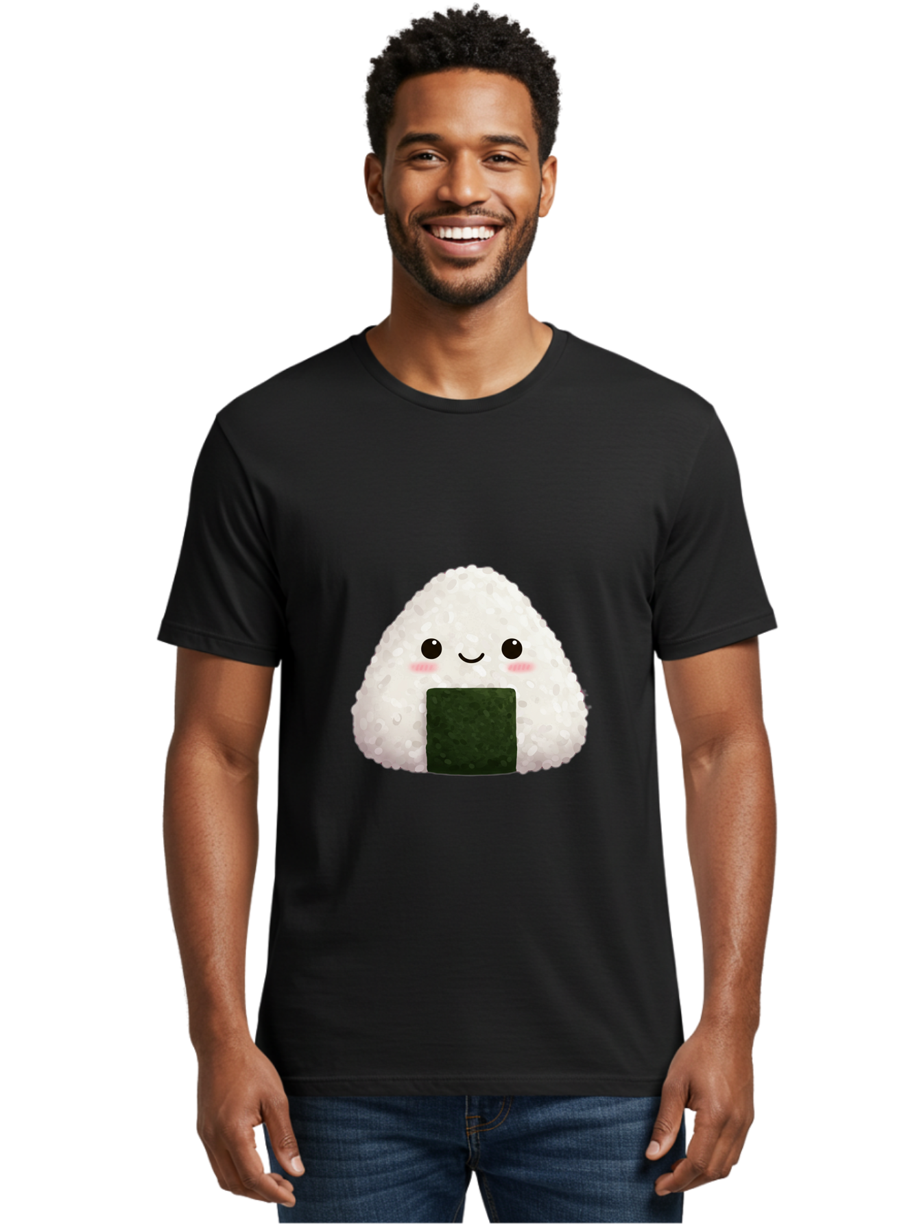 Onigiri Men'S Graphic Tee, 100% Cotton, Comfortable Casual Summer Wear, Machine Washable, Triangular Onigiri, Japanese Rice Ball, Nori Seaweed, Kawaii Food, Cute Character, Cartoon Illustration, Adorable Snack, Japanese Cuisine Bac200