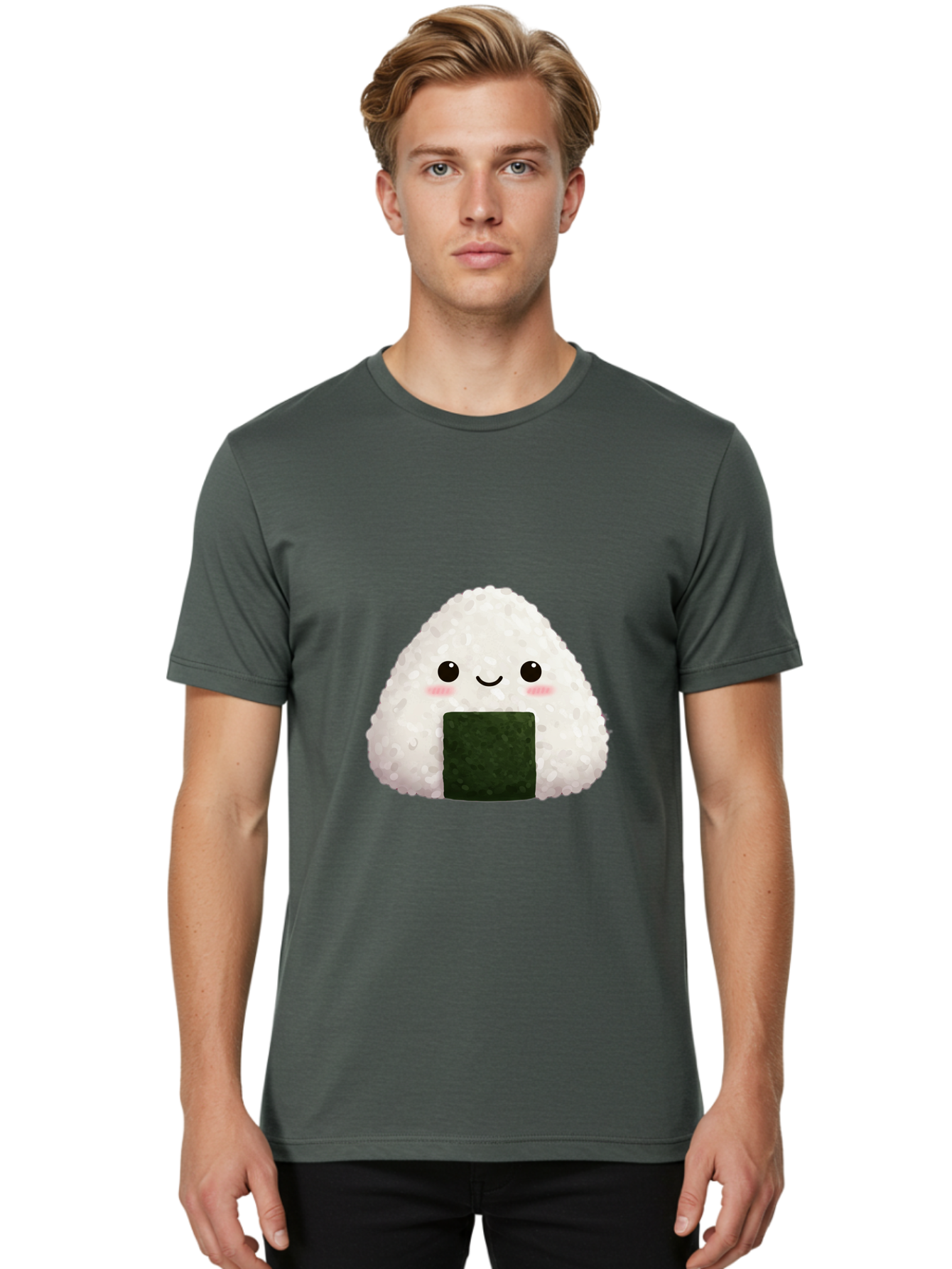 Onigiri Men'S Graphic Tee, 100% Cotton, Comfortable Casual Summer Wear, Machine Washable, Triangular Onigiri, Japanese Rice Ball, Nori Seaweed, Kawaii Food, Cute Character, Cartoon Illustration, Adorable Snack, Japanese Cuisine Bac200