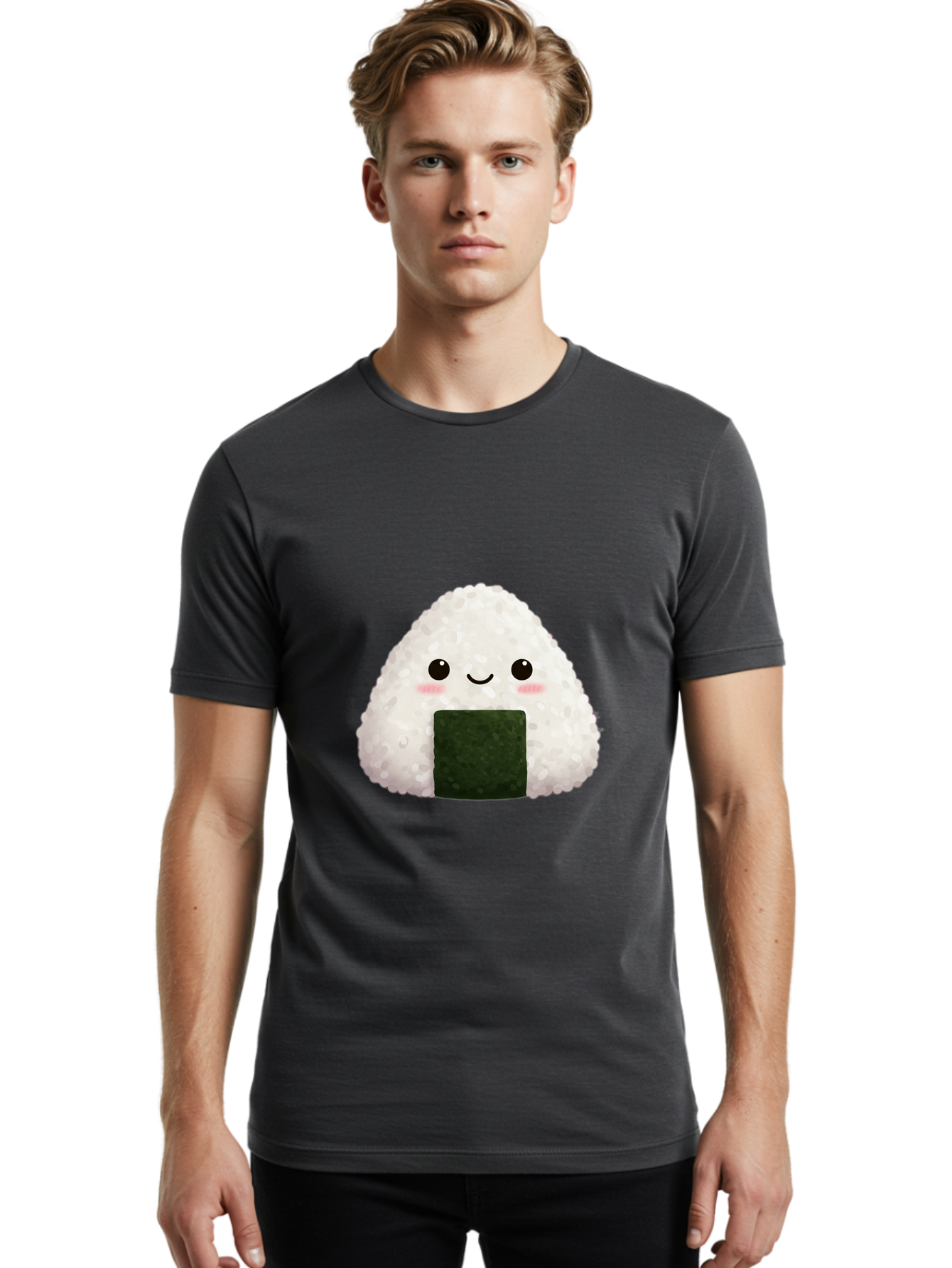 Onigiri Men'S Graphic Tee, 100% Cotton, Comfortable Casual Summer Wear, Machine Washable, Triangular Onigiri, Japanese Rice Ball, Nori Seaweed, Kawaii Food, Cute Character, Cartoon Illustration, Adorable Snack, Japanese Cuisine Bac200