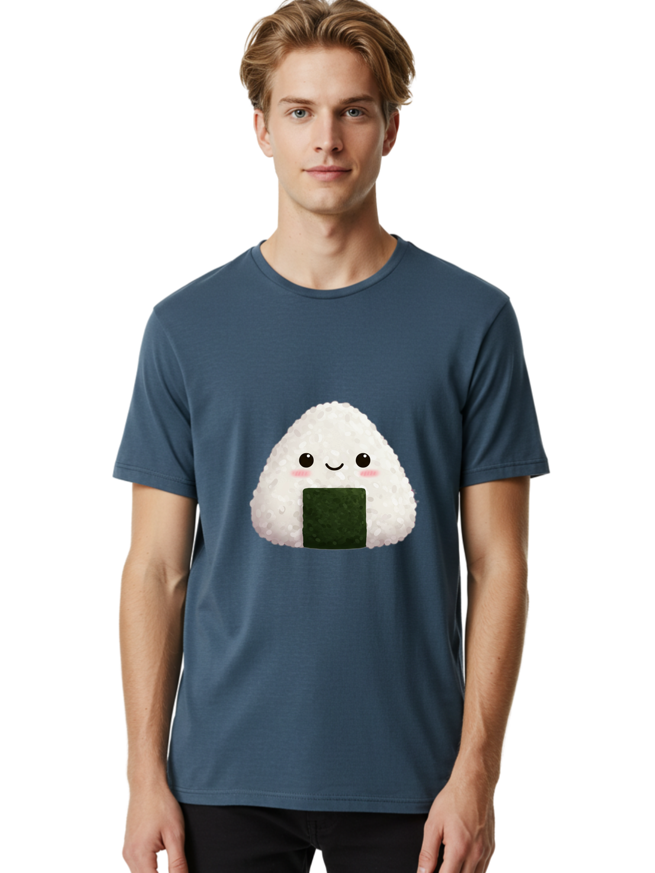 Onigiri Men'S Graphic Tee, 100% Cotton, Comfortable Casual Summer Wear, Machine Washable, Triangular Onigiri, Japanese Rice Ball, Nori Seaweed, Kawaii Food, Cute Character, Cartoon Illustration, Adorable Snack, Japanese Cuisine Bac200